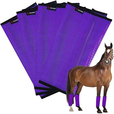 Horse Fly Boots, Breathable Mesh Protection Set of 4, Comfortable Horse Leggings, Breathable Mesh Design, Equine Supplies for Reduce Stomping, Hoof Damage & Leg Fatigue (Purple, Large)