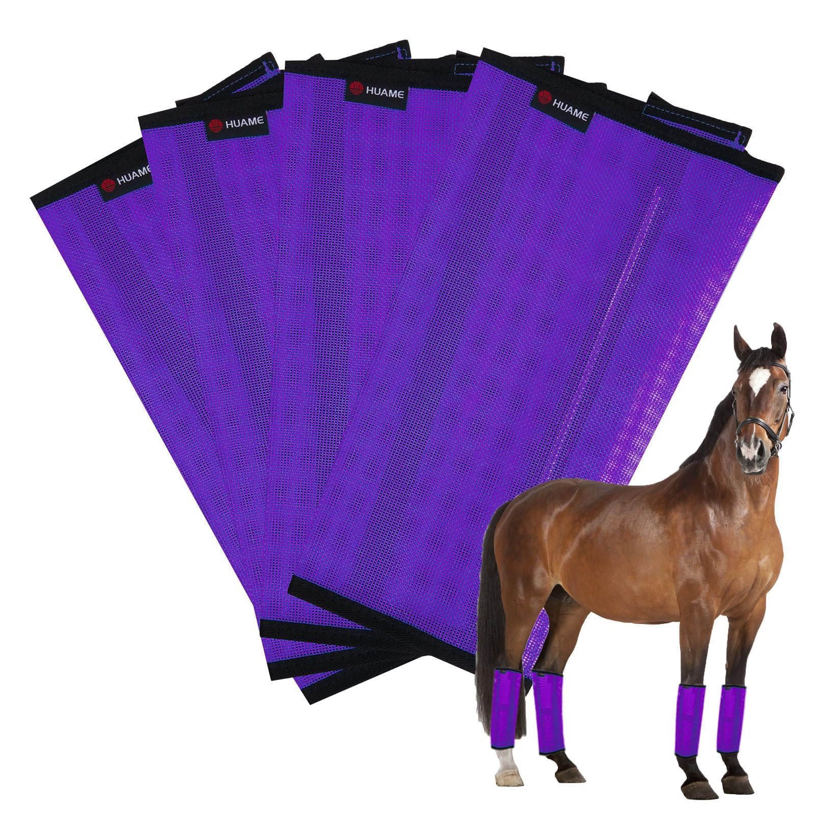 HUAME Horse Fly Boots, Breathable Mesh Protection Set of 4, Comfortable Pony Leggings, Breathable Mesh Design, Equines Supplies for Reduce Stomping,