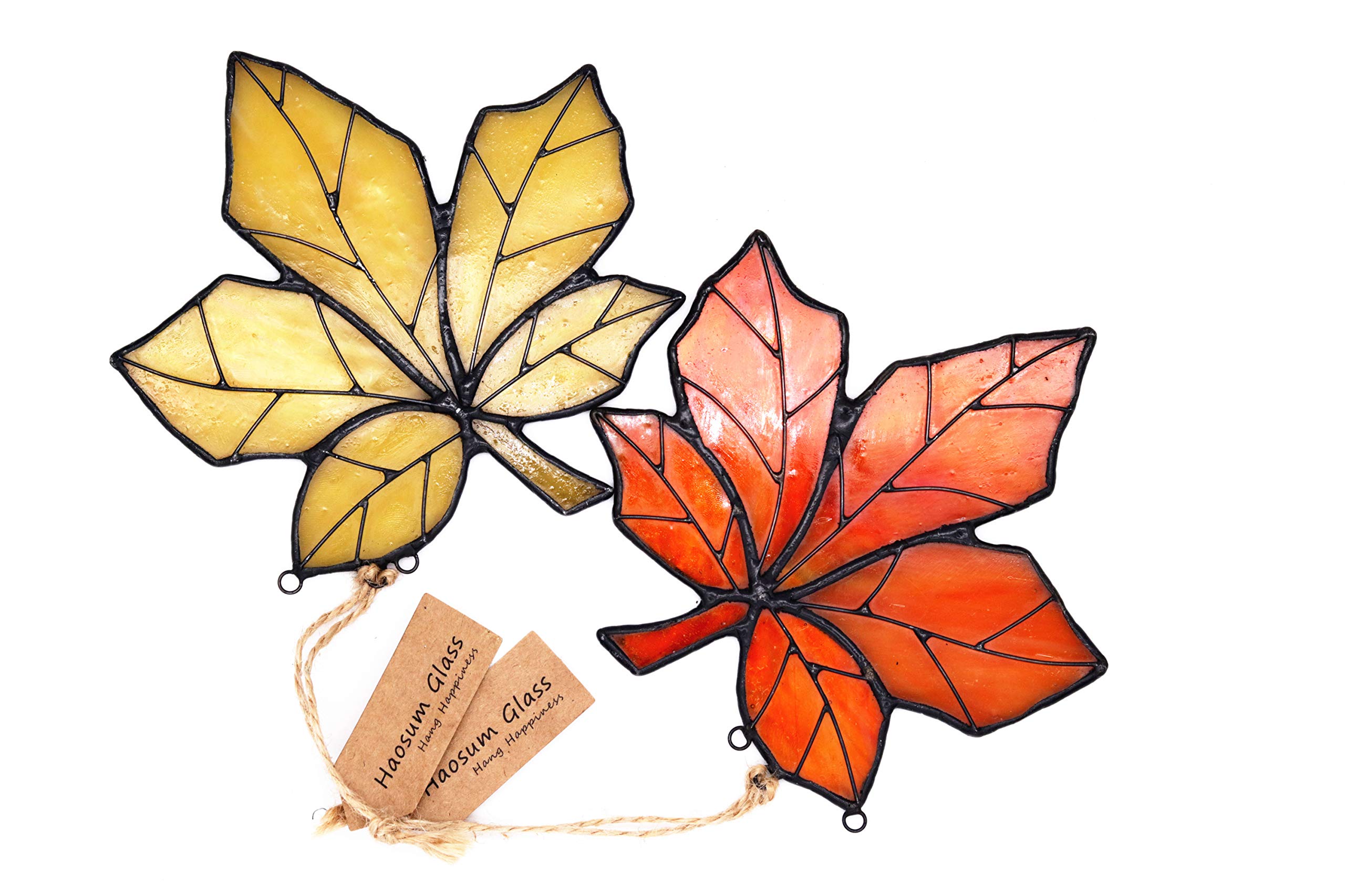 HAOSUM Maple Leaves Suncatcher Stained Glass Window Hangings, Home Decorations,Fall Decor, Gifts for Women