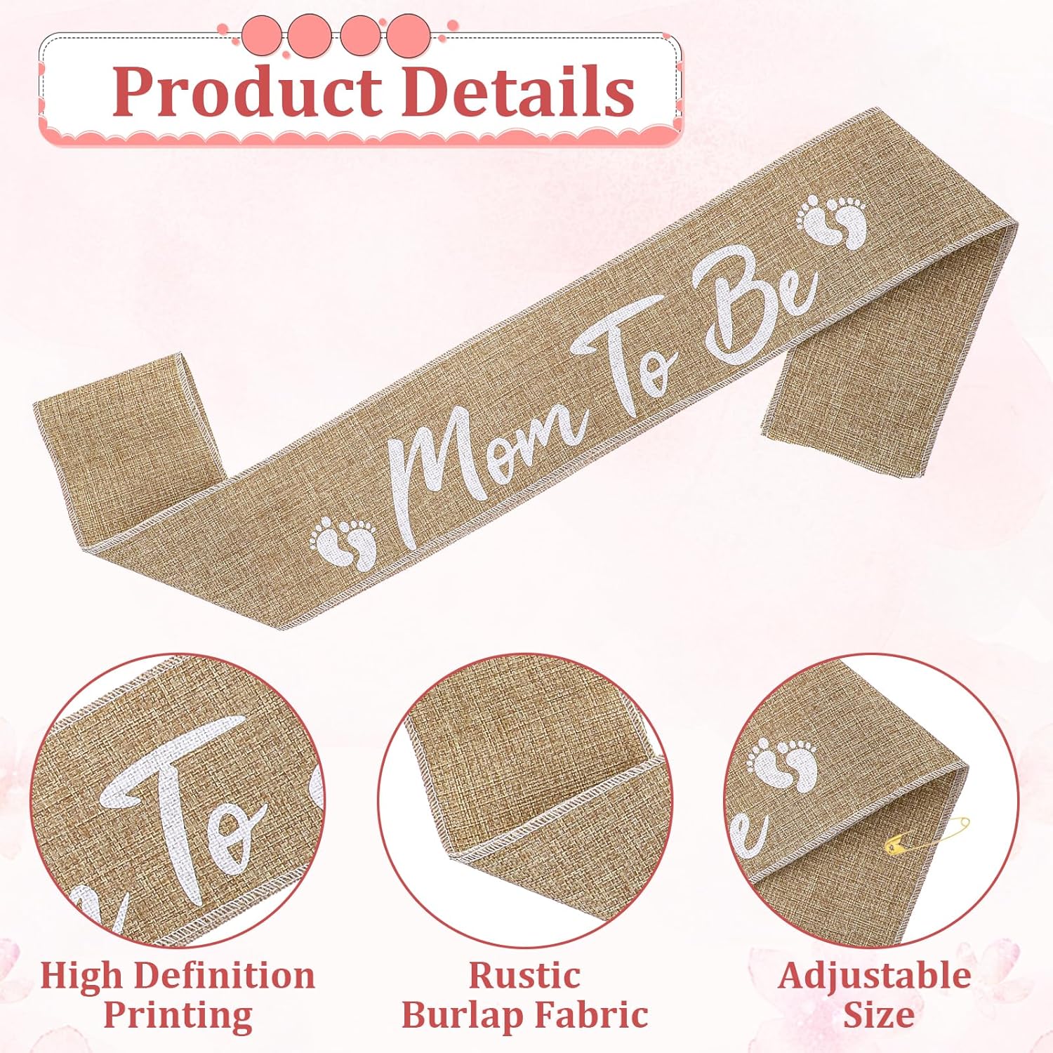 Jeffdad Neutral Burlap Mom to Be Sash Dad to Be Pin Baby Shower Decorations, Mommy to Be Sash Baby Shower Corsage for Gender Reveals Party Decorations for Pregnant Keepsake Gifts