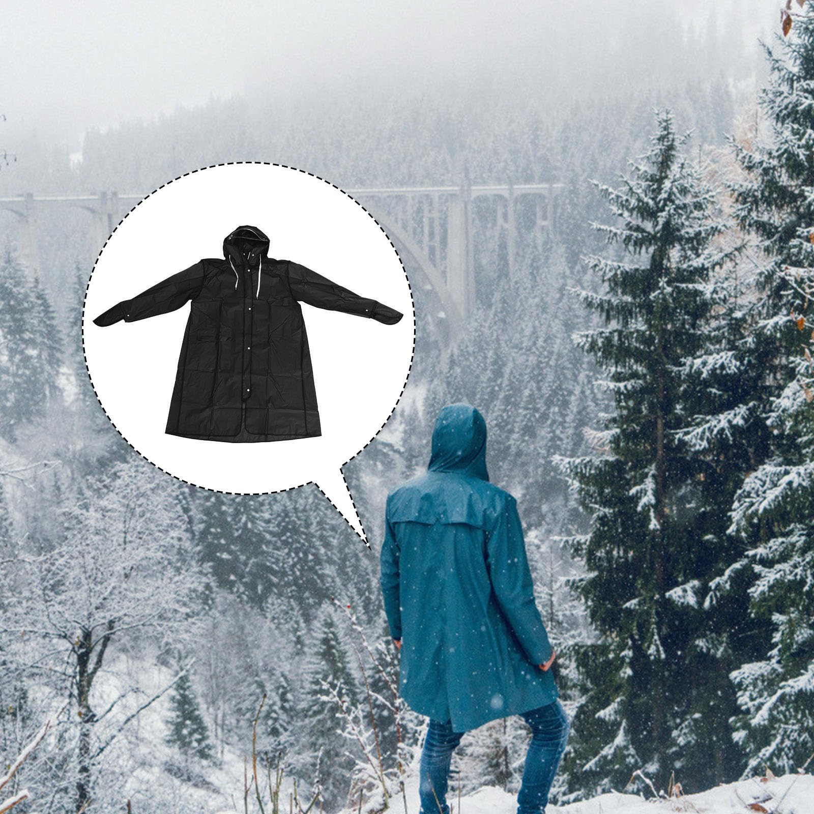 Alipis Poncho da Pioggia Donna lungo EVA Nero, Riutilizzabile e Pieghevole, Cappuccio e Visiera Doppia, per Campeggio e Parchi