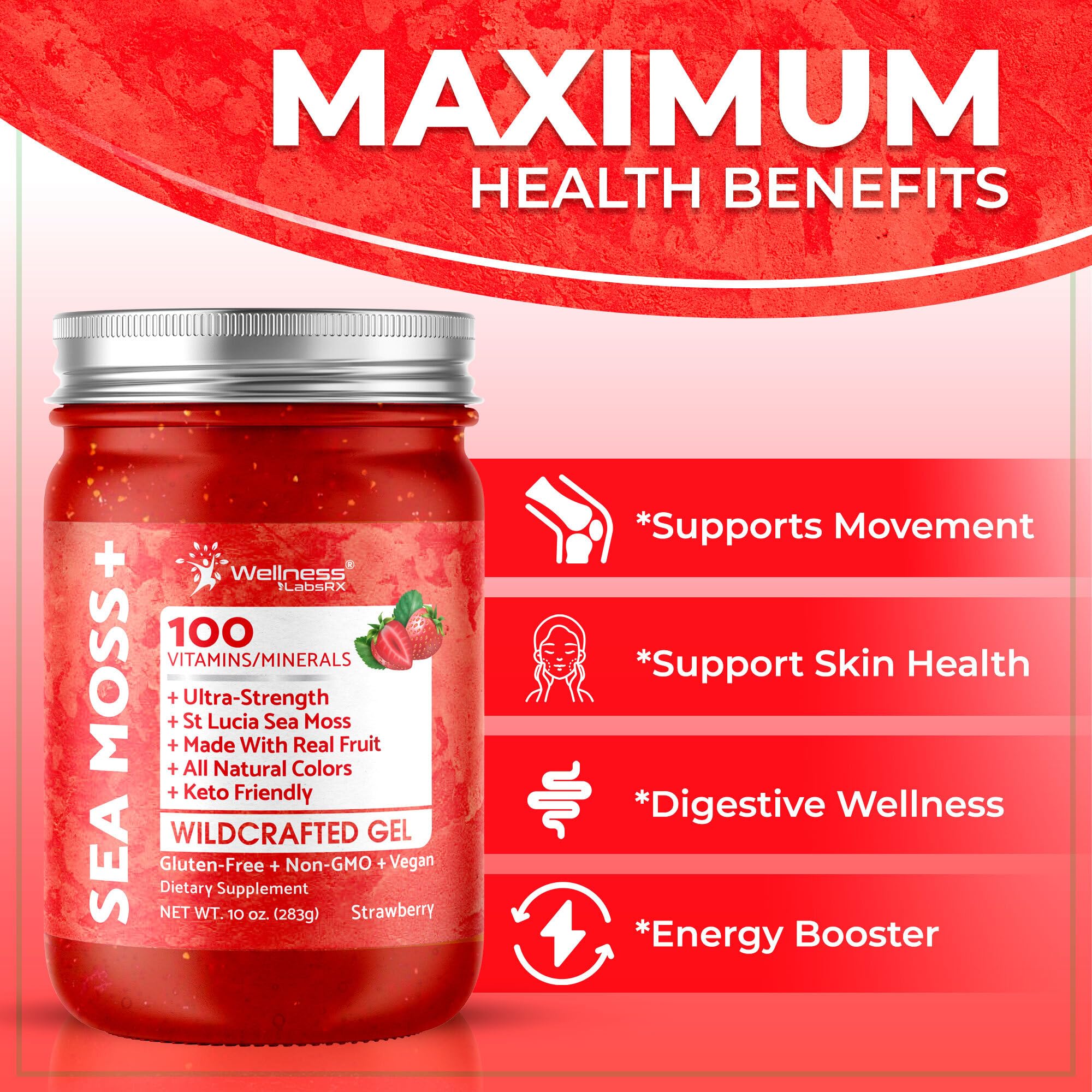 Irish Sea Moss Gel Superfood, Wildcrafted Seamoss Gel, Strawberry, 10 oz — Amazon image 5