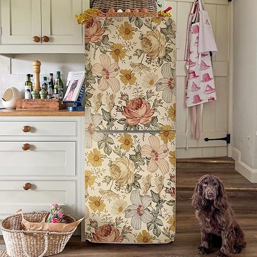 LiveInUrban Vinilo autoadhesivo con textura de efecto de cuero bohemio vintage para refrigerador, calcomanías para nevera para sala de estar,