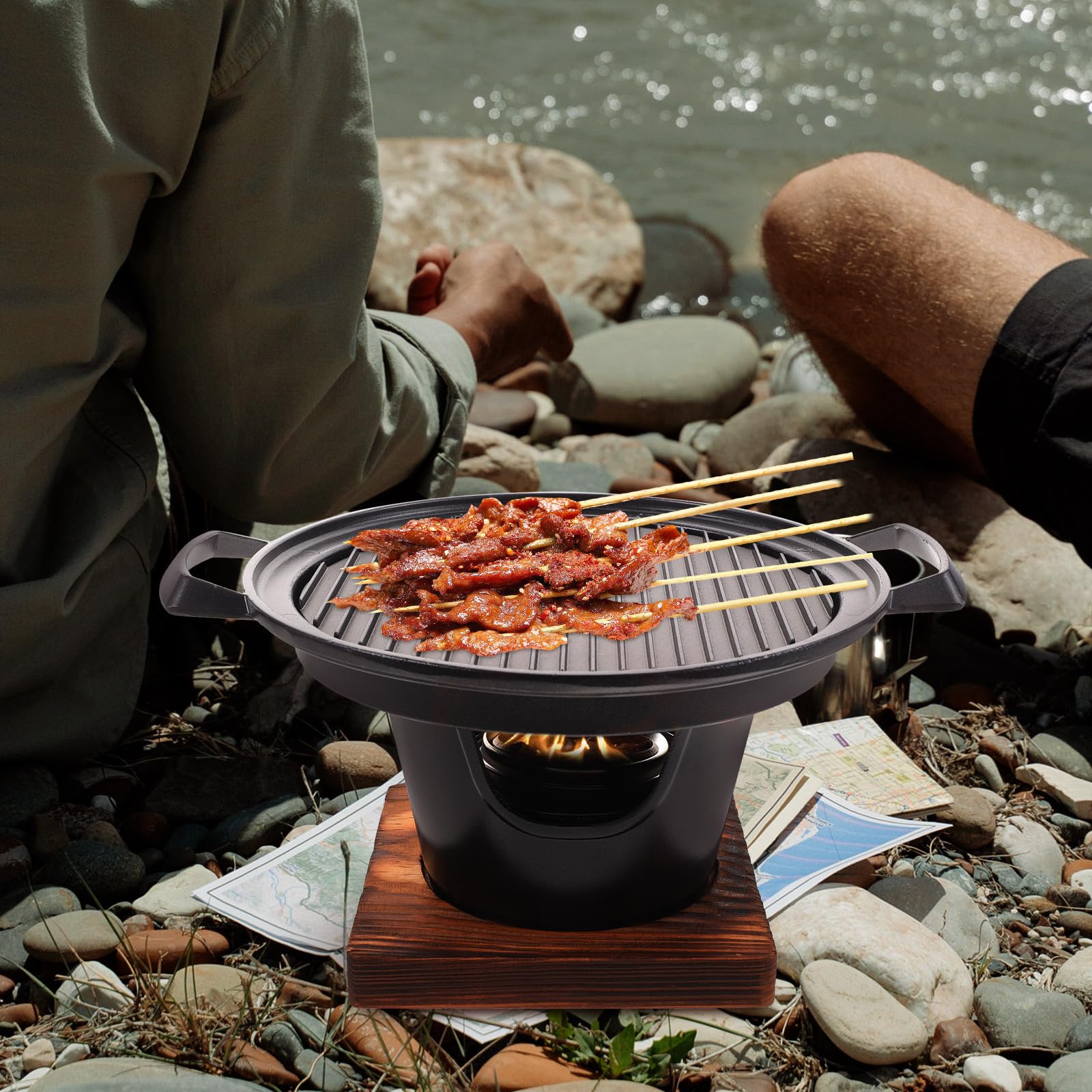 Przenośny mini grill dla 23 osób, bezdymny piec do gotowania ze stali nierdzewnej, rozmiar C, na kemping i do użytku wewnątrz, akcesoria do grillowania