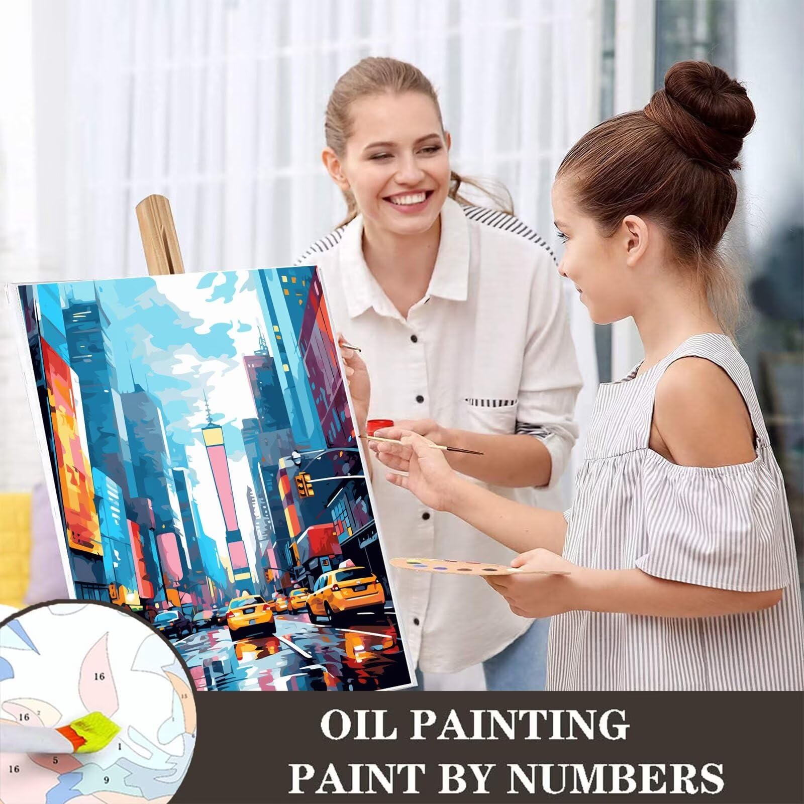 Dipingere con i Numeri Adulti, New York Kit di Pittura Acrilica Fai-da-Te per Adulti Principianti, Paesaggio Painting by Numbers Kit Completo, Decorazioni Casa Dipingere con i Numeri Bambini 30x40cm