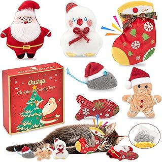 6 PCS Christmas Catnip Toys with Gift Box, Cat Toys Set for Christmas, Interactive Cat Chew Toy for Indoor Cats Kittens Kitty