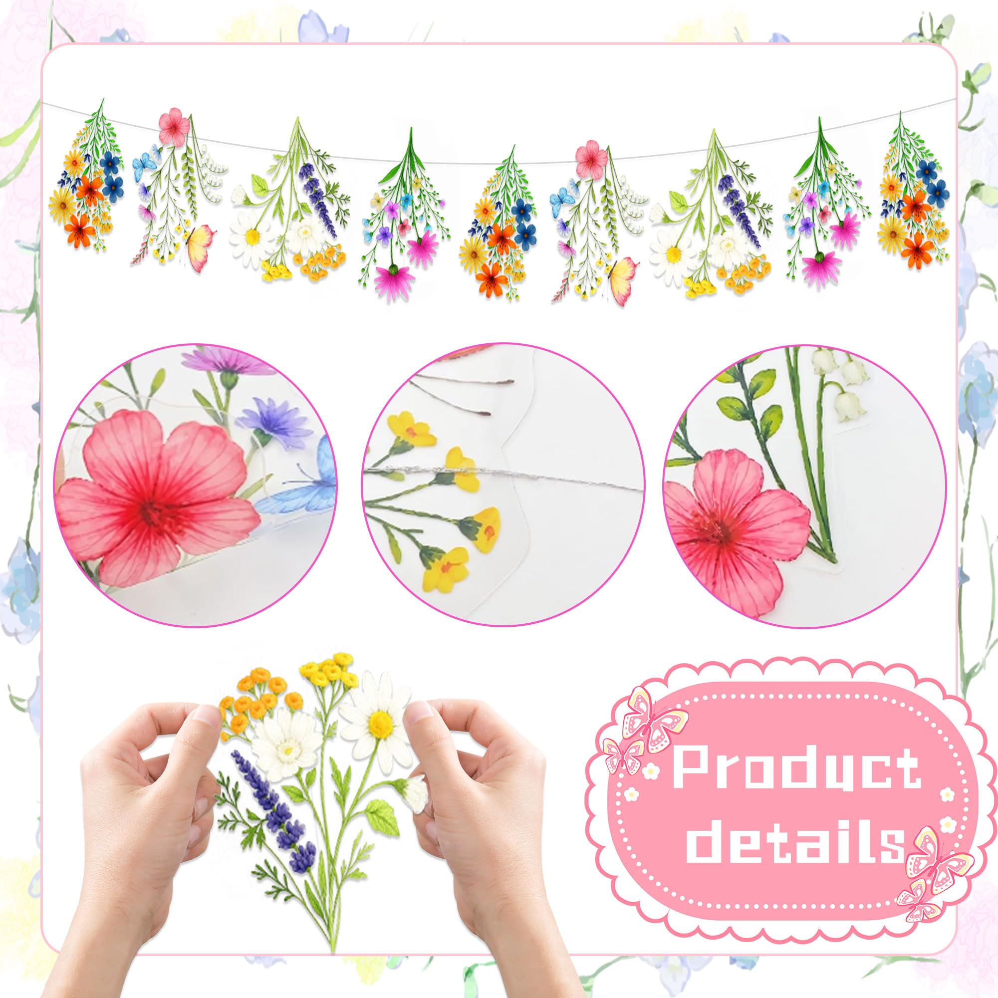 Floral Flower Banner Wildflower Garland for Tea Party Bridal Shower Baby Shower Decoration Birthday Theme Party Decorations Supplies - Image 3