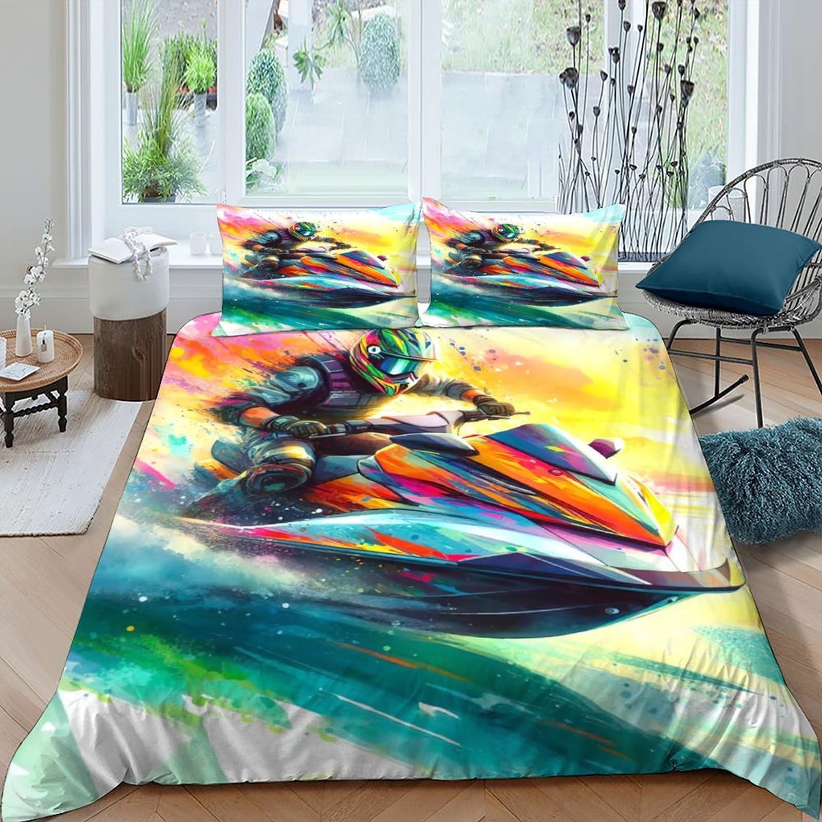 Housse de couette jet ski 220x240cm avec fermeture éclair et taies microfibre