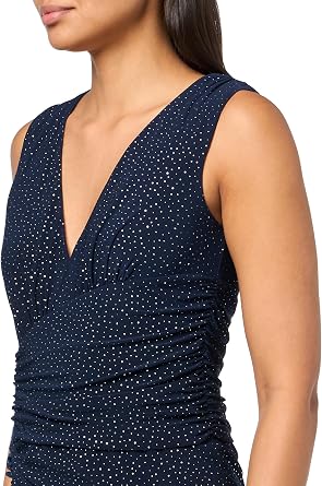 Vince Camuto Women's Sleeveless V-Neck Studded Knit Shirred Dress