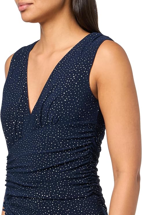 Vince Camuto Women's Sleeveless V-Neck Studded Knit Shirred Dress