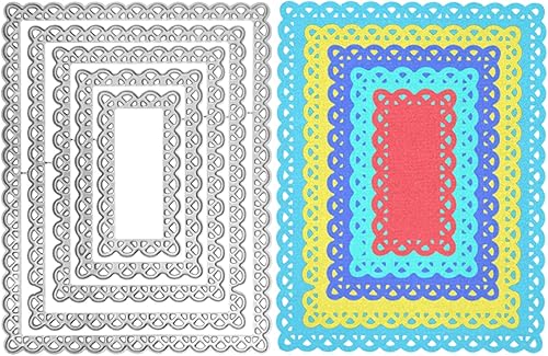 Miniatura 9 de SENHAI - Troqueles de metal con marco rectangular y troqueles de corte de encaje de papel decorativo, 3 juegos de plantillas en relieve, álbumes de