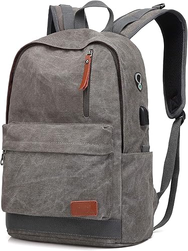 Miniatura 1 de Mochila de lona para laptop, mochila escolar impermeable con carga USB, 17.32in X 12.6in X 6.0in, Mochilas Daypack