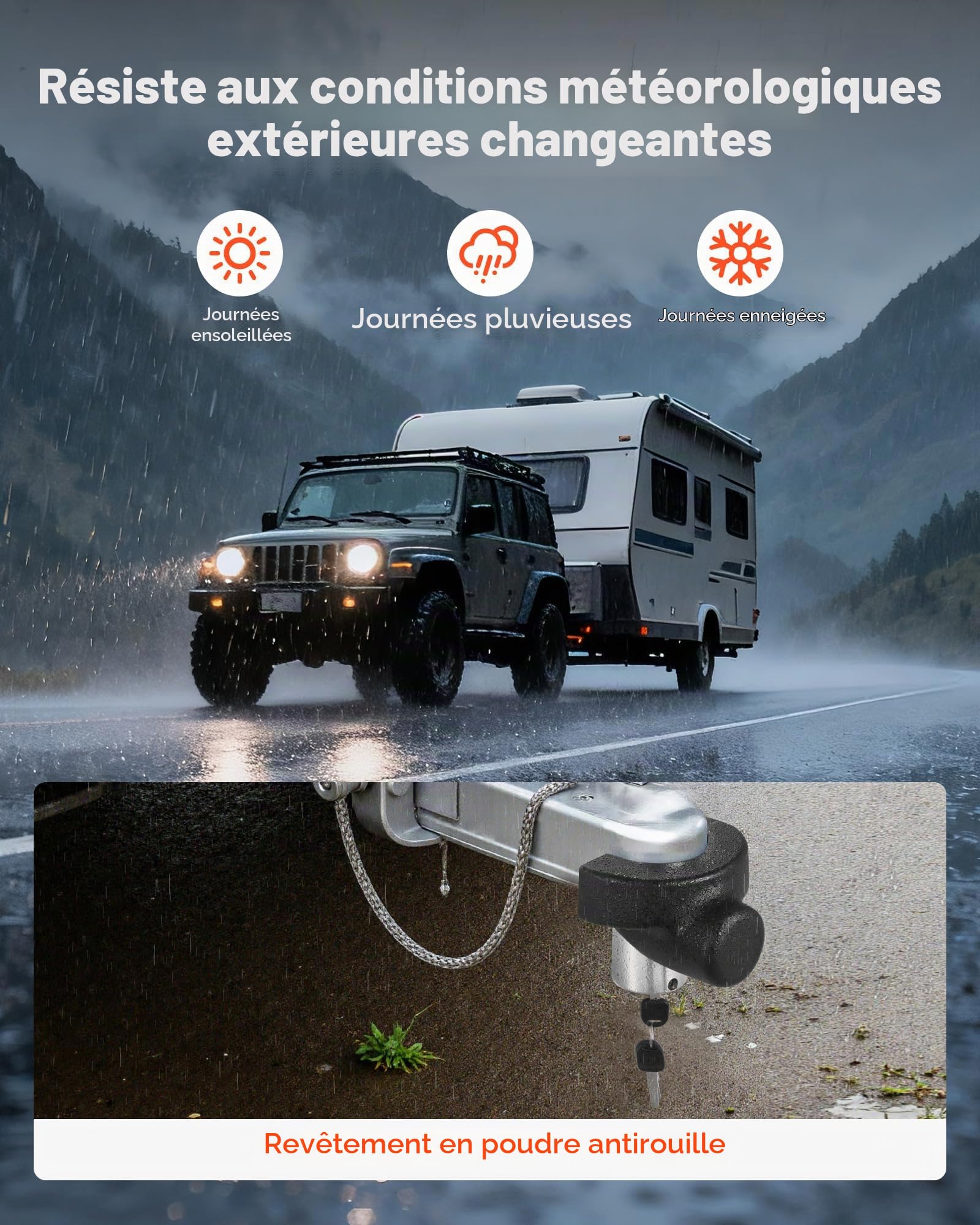 VEVOR Antivol d'Attelage de Remorque, Compatible avec Coupleurs 58,7 mm, Verrou Robuste à Boule avec 3 Clés, Résistant à Effraction et aux Chocs, pour Caravanes, Camping-cars, Bateaux, Remorques, Noir