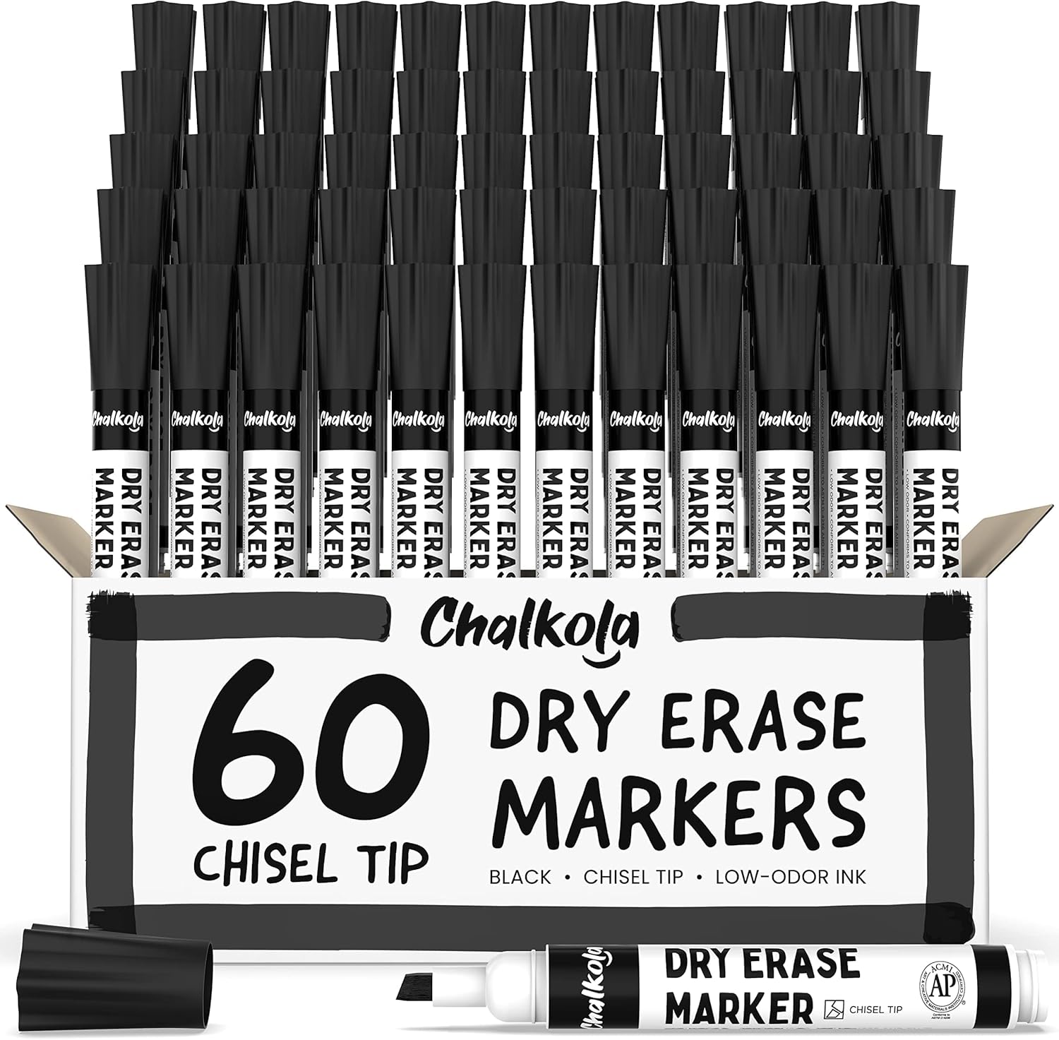 Chalkola 60-pack black dry erase markers bulk classroom supply