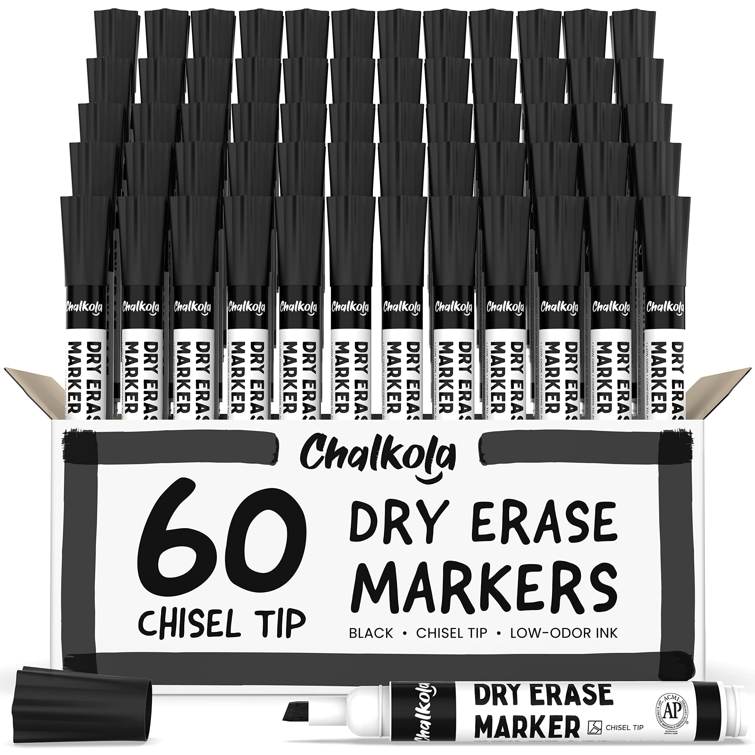 ARLTR Dry Erase Markers Bulk Pack - 200 Black Fine Tip Whiteboard Markers, Low Odor, For School, Office, Home