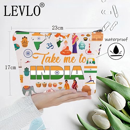 Miniatura 2 de LEVLO Bolsa de cosméticos de viaje temático de India regalo de recuerdo de India Llévame a la India Bolsa de cremallera para viajero de la India,