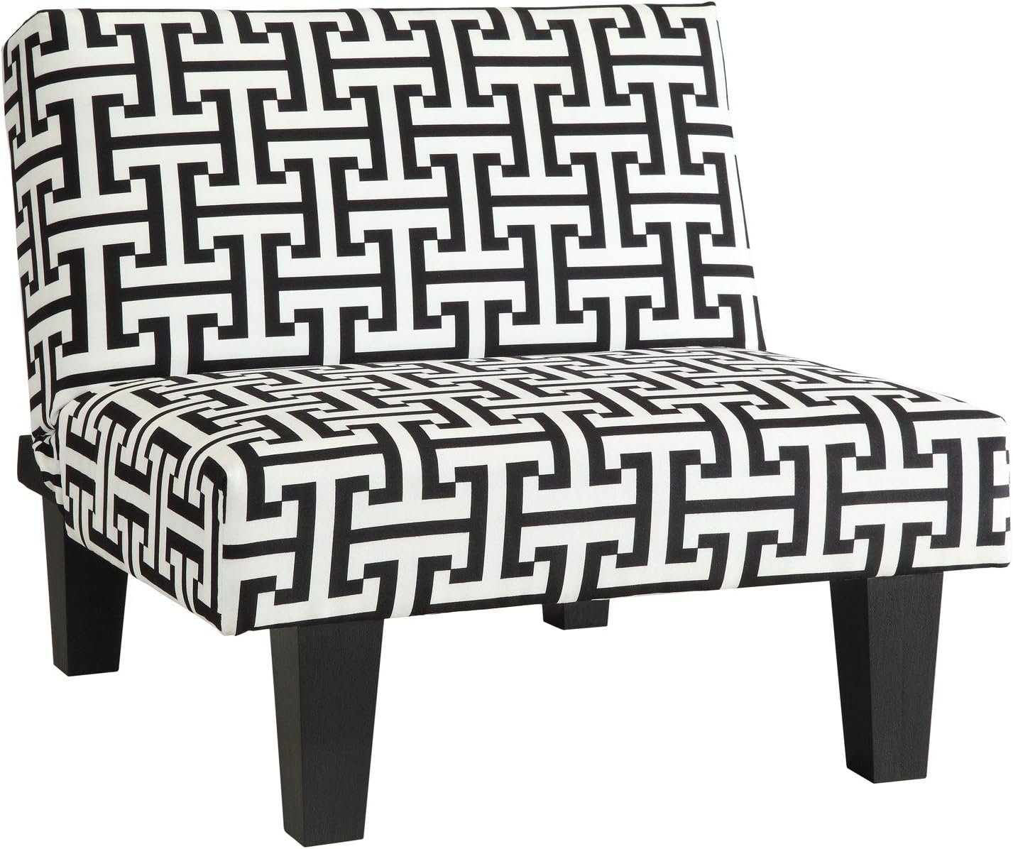Kebo Ottoman, Black and White Geometric Pattern with Dark Legs, Minimalist Design, Sturdy Dark Legs, Premium Microfiber Upholstery (Chair)