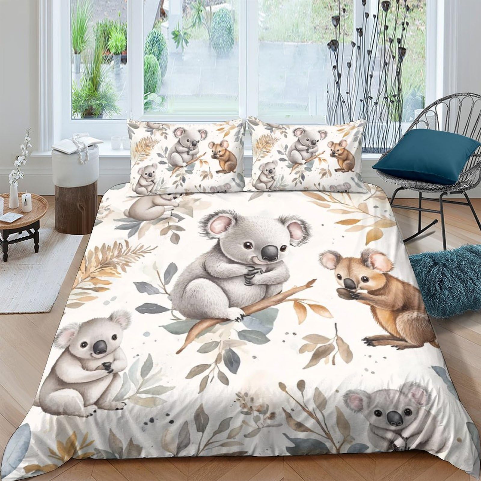 Ctjqhvkz Style-6 3D Printed Koala Forest Fitted Sheet Microfiber Soft Anti-Slip Cartoon Animal Mattress Cover Bedroom Decor Single（135X200cm）