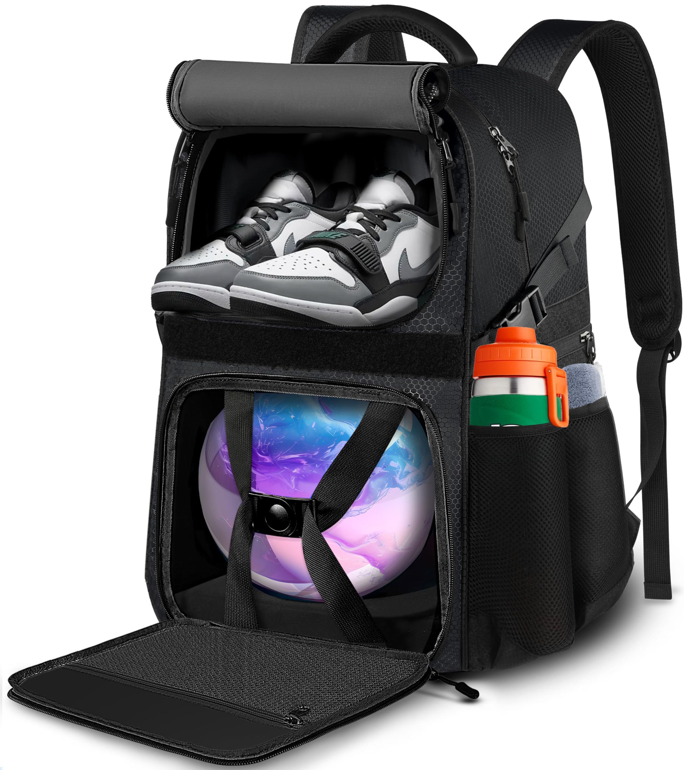 Bowling Ball Bag, Single Bowling Backpack with Shoe Totes Bag Up to Size 16, Padded Ball Holder Bag, Accessories Gifts for Lovers/Player, Black