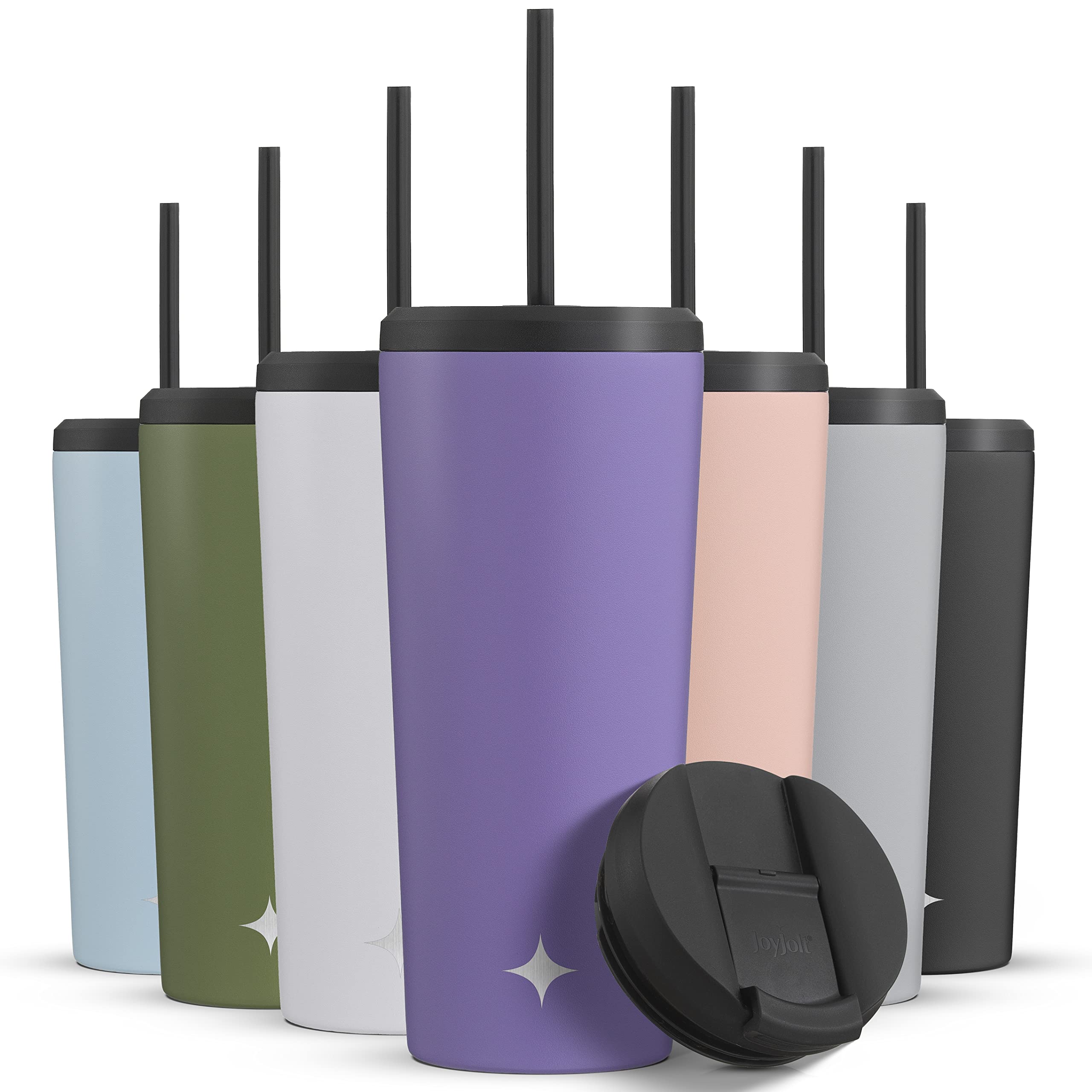 JoyJolt Triple Insulated 20oz Tumbler with Lid and Straw (2 Each) Vacuum Double Wall Stainless Steel Tumbler, Copper Lined for 12Hr Hold/Cold Drinks. Leakproof Water Bottle, Tea or Iced Coffee Cup