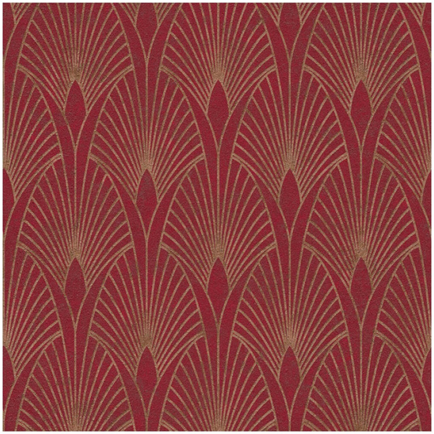 Yöl Red Gold Fan Geometric Vinyl Wallpaper - 10.05M X 53Cm Roll - Scrubbable Paste The Wall - Contemporary Versatile Sophisticated - Bedroom Living Room Dinning Room - Feature Statement Wall