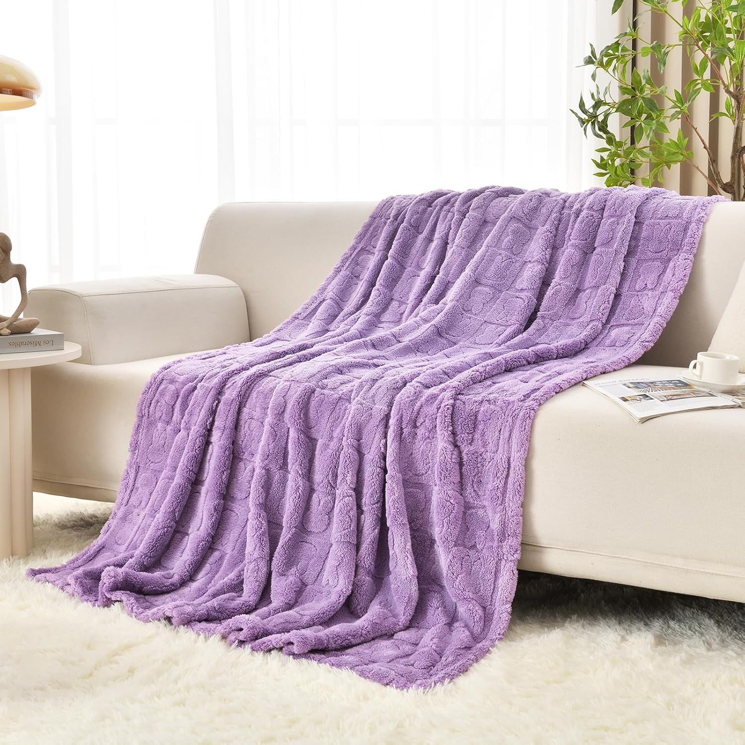 Bunny Checkered Throw Blankets,Soft Warm Blankets for Lover Women Men Friends Gifts Pets,Lightweight Fuzzy Blanket for Couch Sofa Bed Travel and Camping(Lavender,60"x80") - Image 2