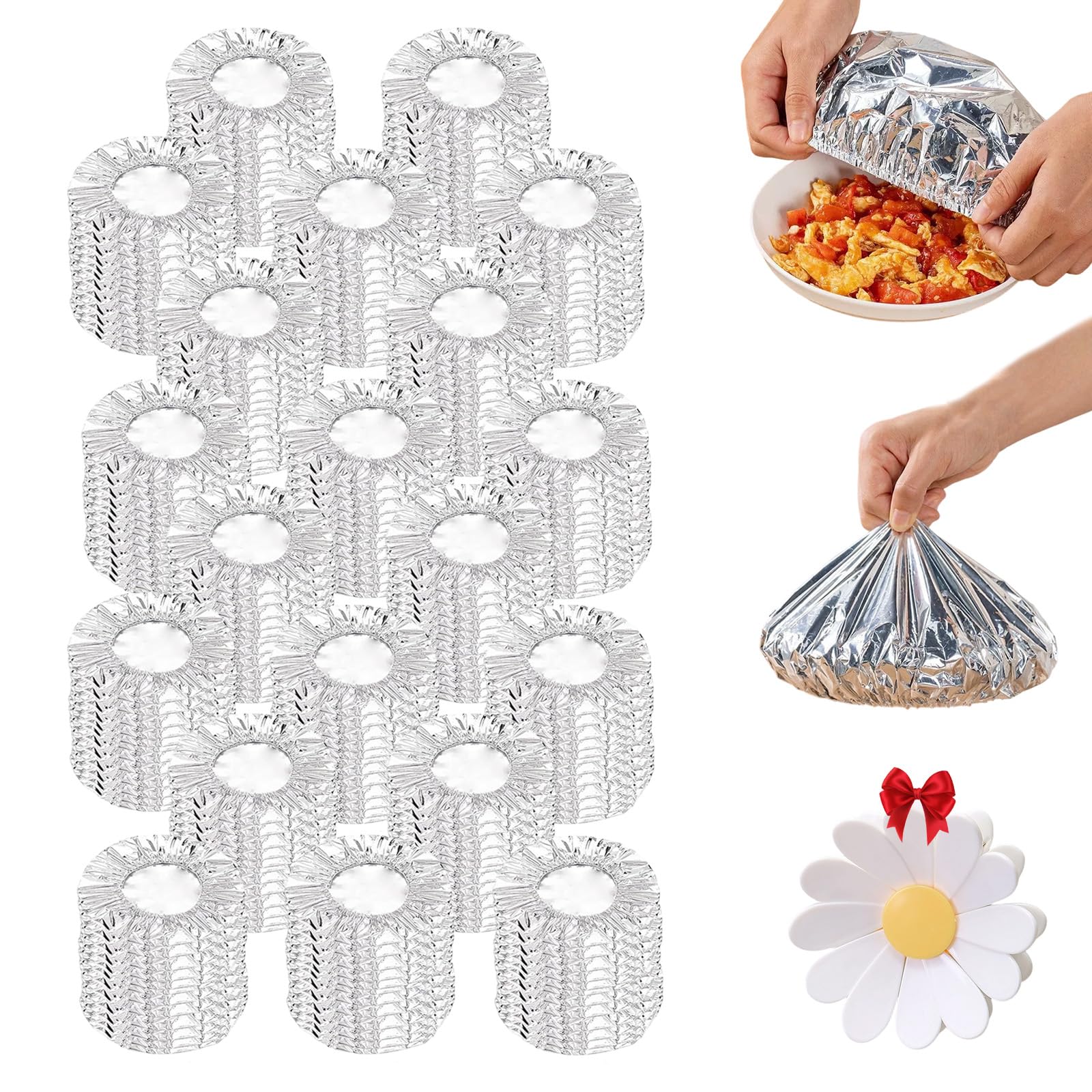 200 Stück Wiederverwendbare Alufolie Isolierhaube für Lebensmittel, Hitzebeständige Aluminium Abdeckung, Elastische Frischhaltefolie für Schüsseln und Teller, Thermische Isolierung für Küche (200PC)