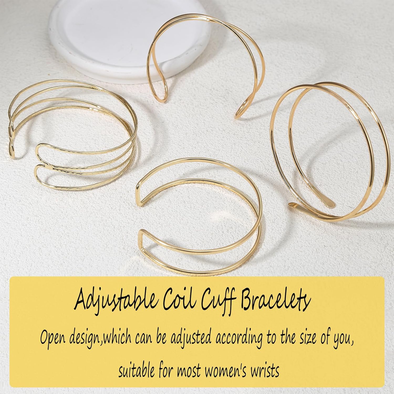 YVVLEE 4 Pieces Gold Arm Cuff Bracelets Set Jewelry Upper Coil Bangle Bracelets Adjustable Armband Set for Women - Image 3