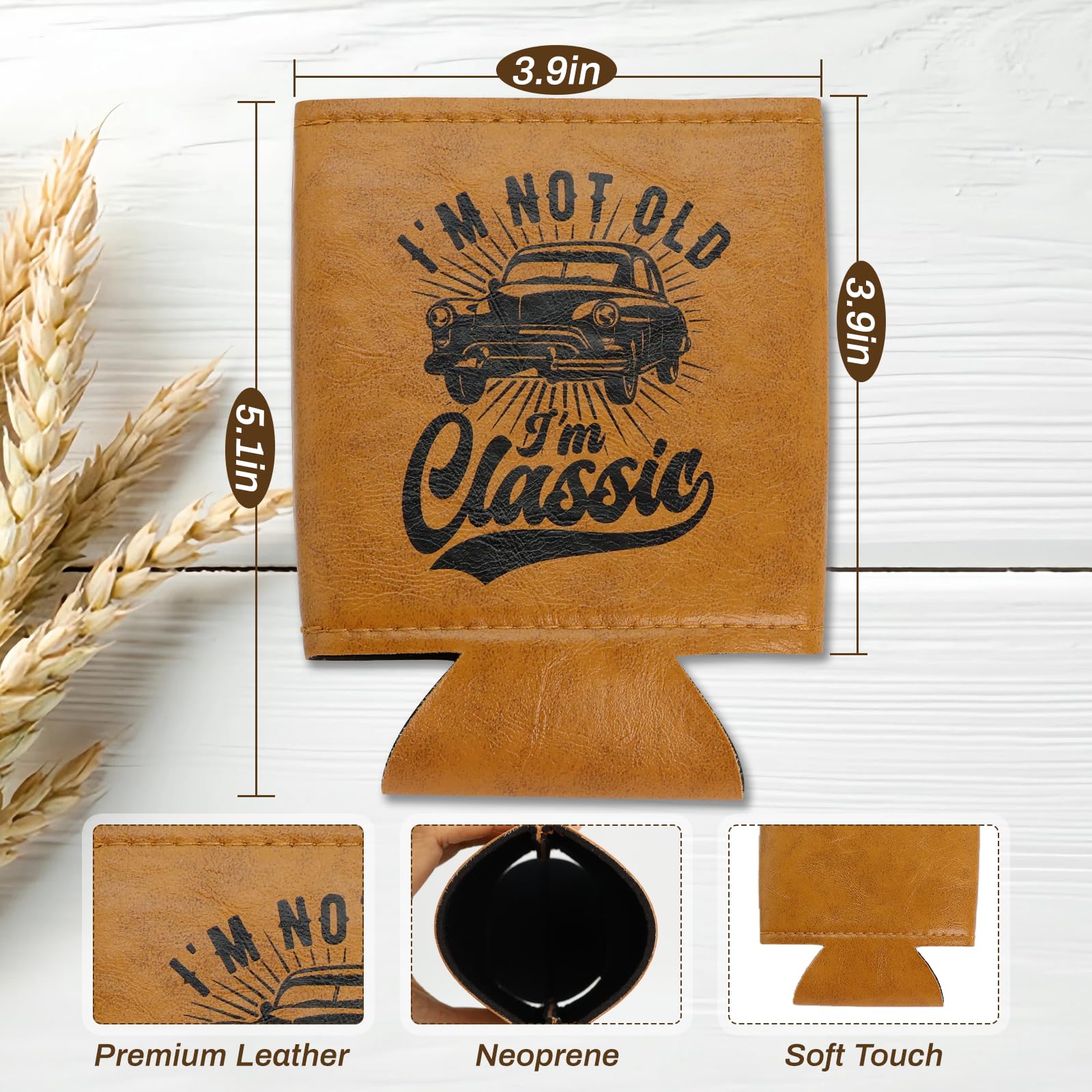 Men Birthday Gifts Ideas,Retirement Gifts for Men,Gift for Dad From Daughter,I'm Not Old I'm Classic Leather Can Cooler,Fun Gift forMen,Dad,Him,Husband,Grandpa,Leather Can Cooler for Mens 12OZ