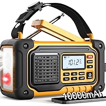 Emergency Weather Radio, AM/FM/SW/NOAA Hand Crank Radio with 37000mWh/10000mAh Portable Large Capacity, USB/Solar/Hand Crank Charging, AAA Battery Operated, SOS Alarm &amp; Flashlight (Yellow)