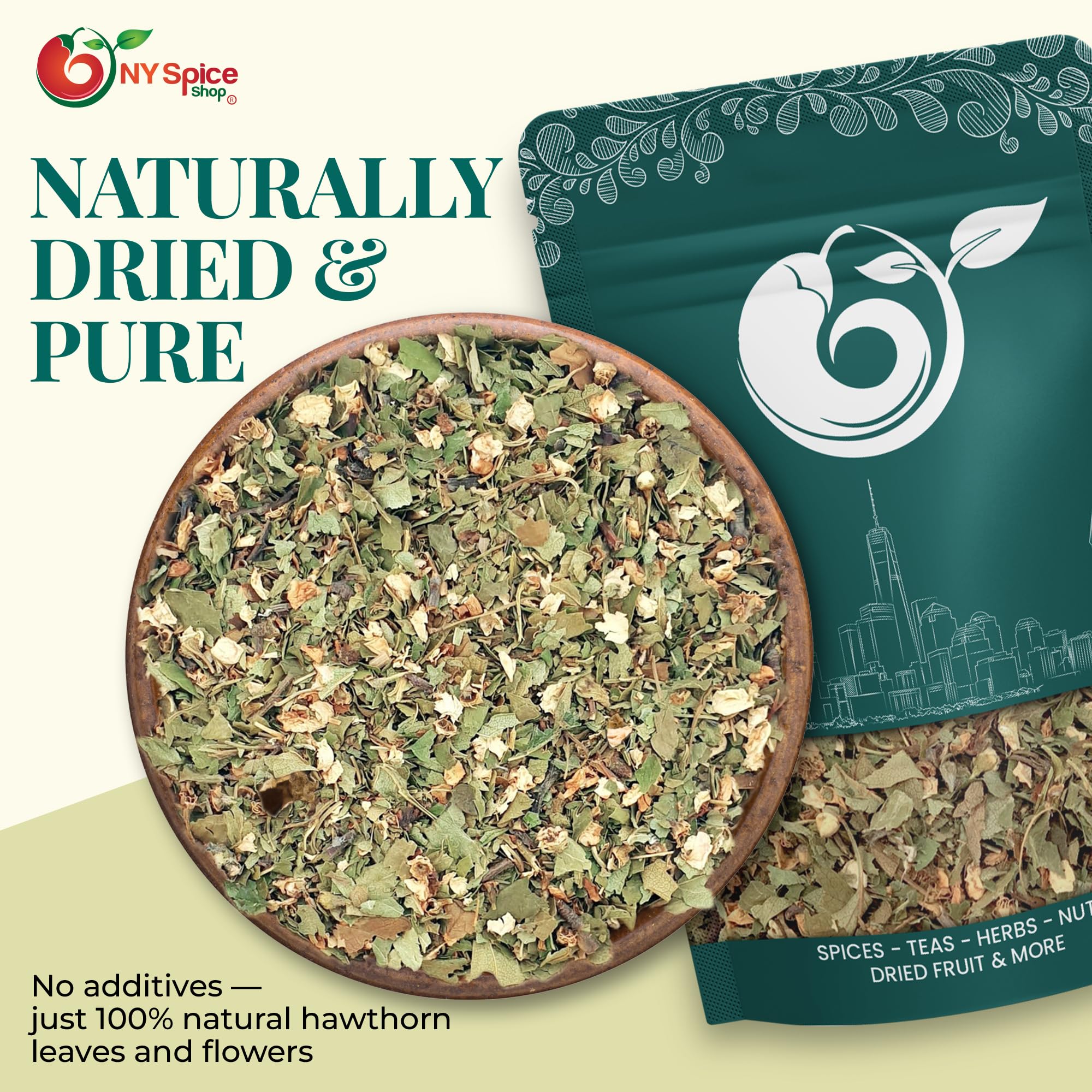 NY Spice Shop Hawthorn Leaf and Flower - 8 Ounce Dried Herb Cut & Sifted - Hawthorn Leaves and Blossoms - Bulk Herbal Tea Ingredient - Natural Botanical for Infusions & Blends