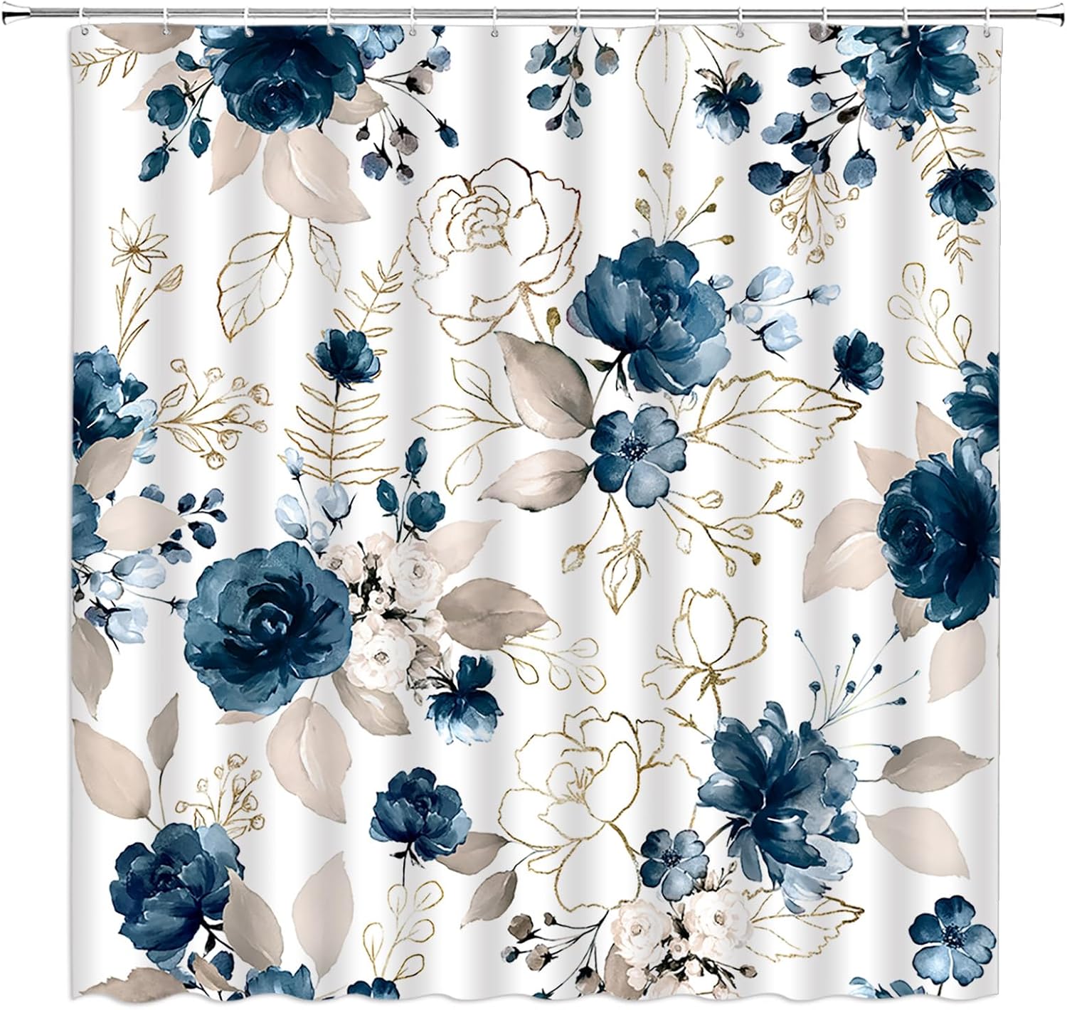 Burgundy Red Floral Shower Curtain Watercolor Flower Rose Peony Vintage Blossom Rustic Spring Romantic Botanical Fabric Bathroom Decor Set with Hooks(74.8" Wx70 H)