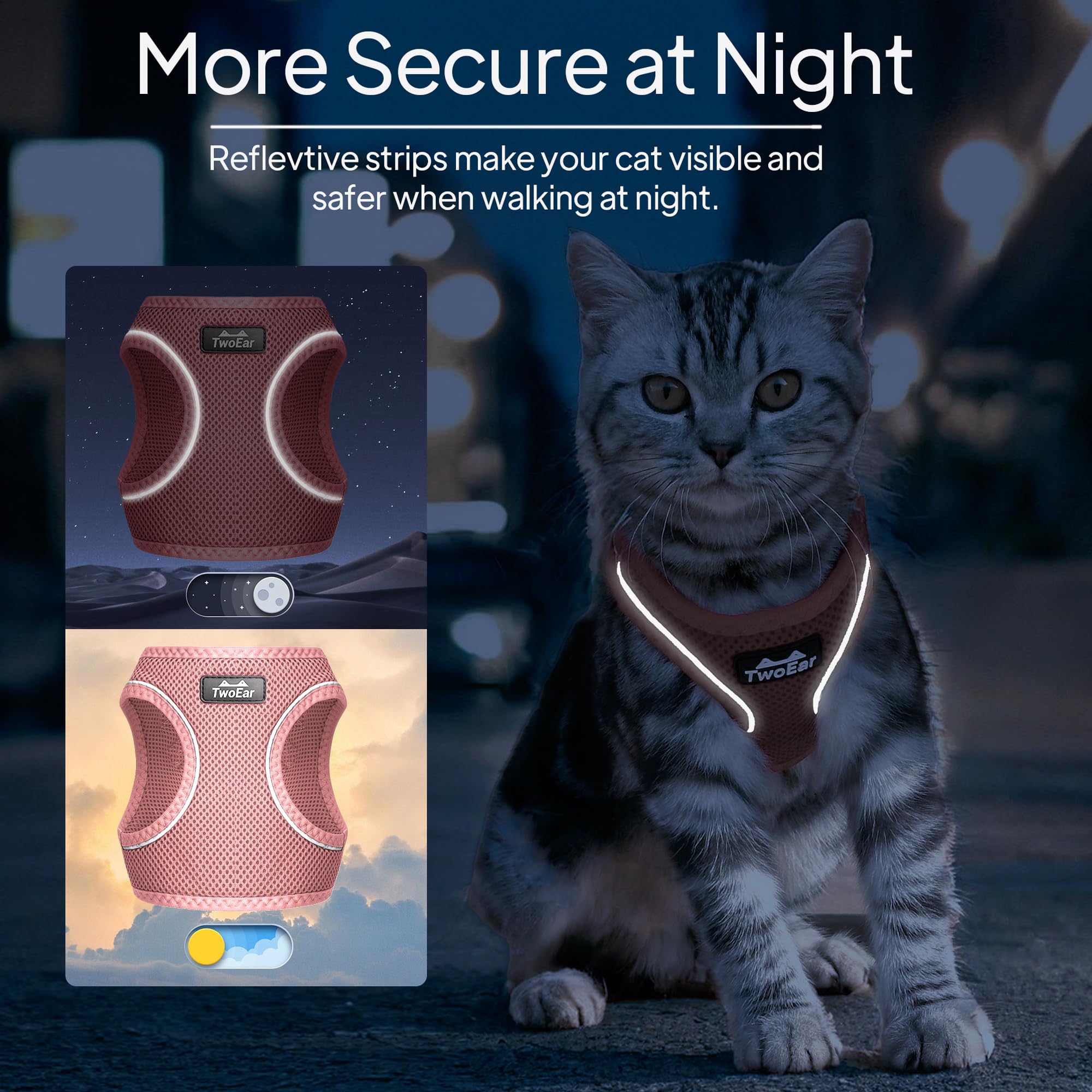 TwoEar Harnais pour chat et chat, gilet souple réglable, en maille respirante, réfléchissant, contrôle facile pour les animaux de compagnie de petite taille (XXS, rose)