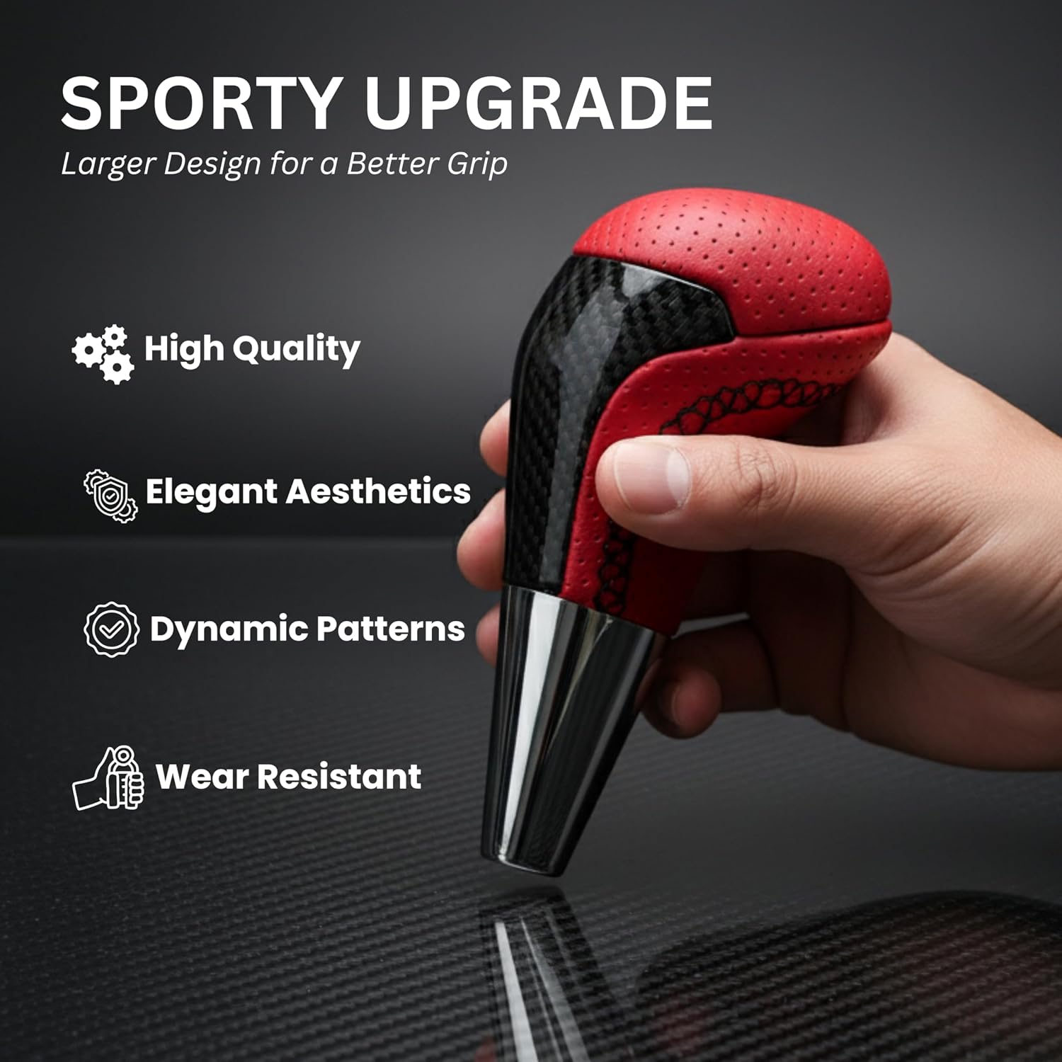 Replacement Gear Shift Knob for Toyota Tundra 4Runner Sequoia Tacoma Fortuner Land Cruiser & Lexus LX570 LX470,TRD Sport Style 33504-60450-E0 C0 (Red Leather & Stitch/Carbon Fiber Pattern)