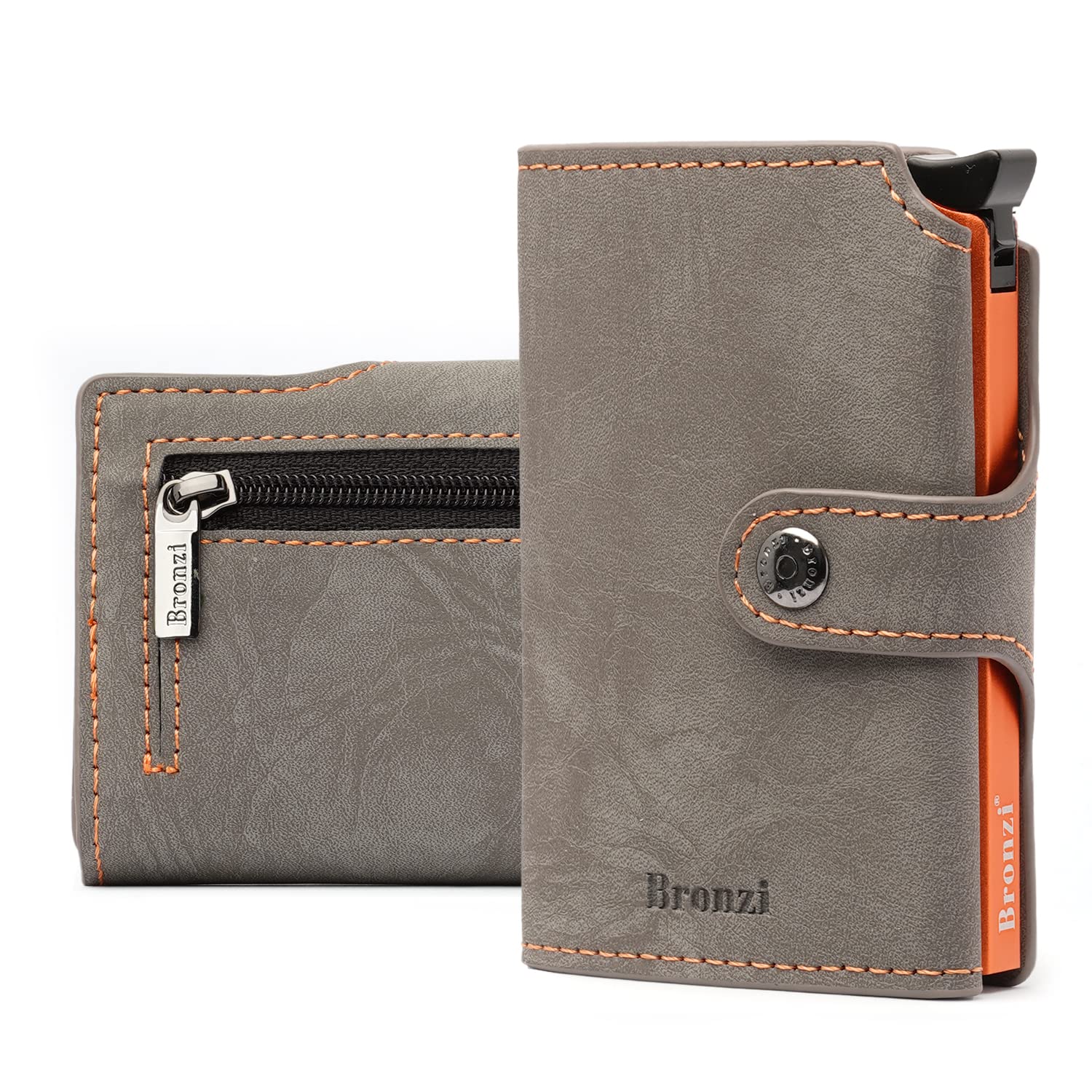 Bronzi Portafoglio Uomo Piccolo, Slim - Porta Carte Di Credito - Portacarte Con Portamonete - Porta Tessere Documenti Tascabile (Grigio Opaco)