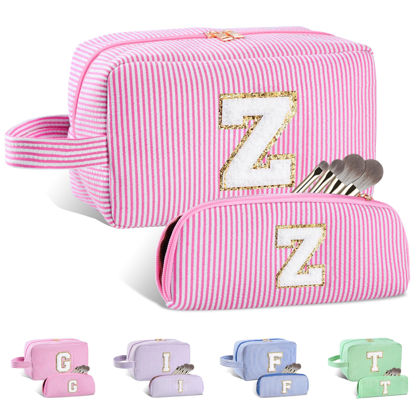 Huifen Personalized Initial Makeup Bag A-Z, Preppy Make up Bag Cosmetic Bag for Women, Mothers Day Gifts Birthday Gifts for Kids Teen Girls Trendy
