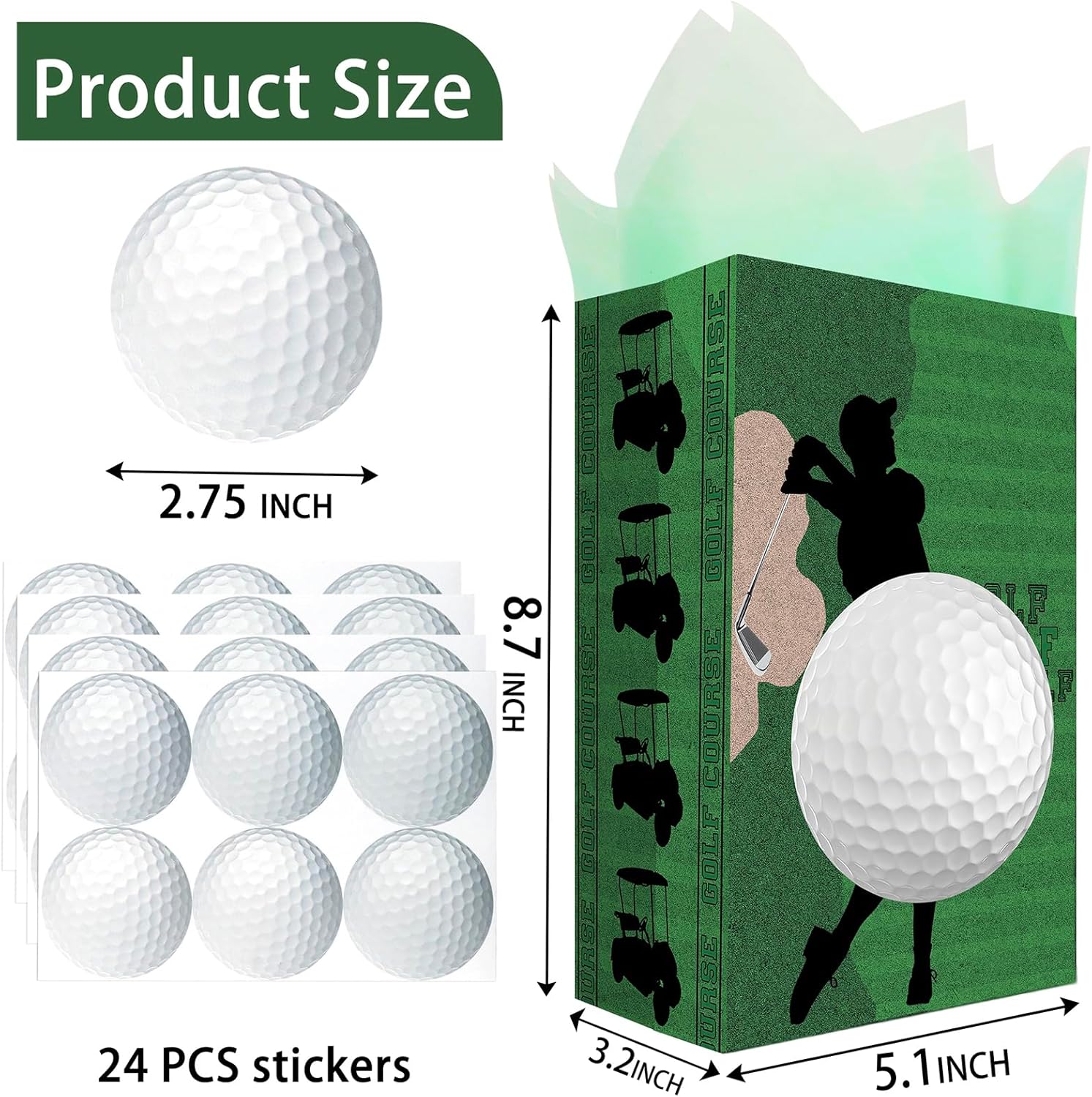 Golf Party Favor Bags – 24 Pcs Golf Gift Bags with 5 Designs, Paper Goodie Bags for Sports Theme Birthday Party Decorations and Golf Event Supplies - Image 3