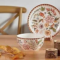 Vista 5 de Bico Blooming Moment - Juego de 4 cuencos de cerámica de 26 onzas de profundidad para cereales, ensaladas, fideos, cocina, microondas