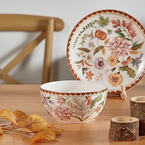 Miniatura 5 de Bico Blooming Moment - Juego de 4 cuencos de cerámica de 26 onzas de profundidad para cereales, ensaladas, fideos, cocina, microondas