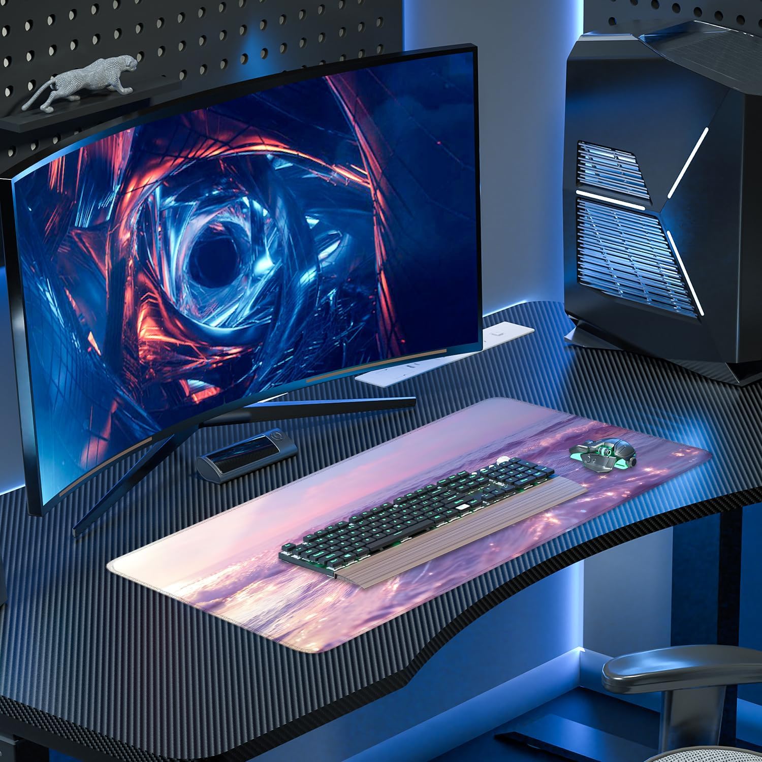 Ocean Wave Extended Gaming Mouse Pad,35.4 x 15.7 Inch Large Mousepad with Stitched Edges,Water-Resistant Desk Mat with Non-Slip Rubber Base for Gaming,Office,Home Office
