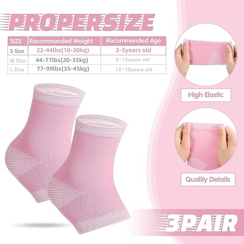 Miniatura 7 de 3 pares de mangas de compresión de tobillo para niños, tobilleras de compresión, soporte de arco de pie, calcetines para niñas, tobilleras,