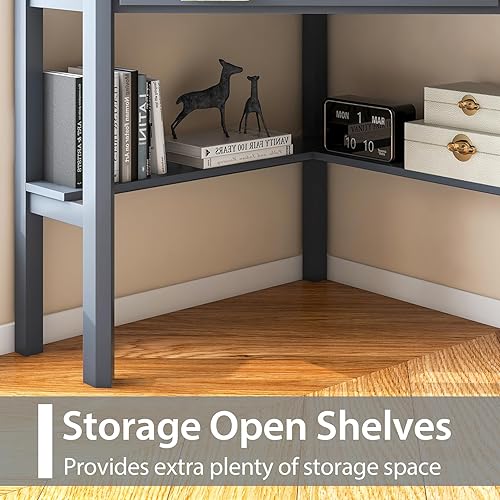 Miniatura 6 de Escritorio esquinero para espacio pequeño, escritorio de esquina de madera, mesa de escritura compacta con cajón y estantes de almacenamiento,