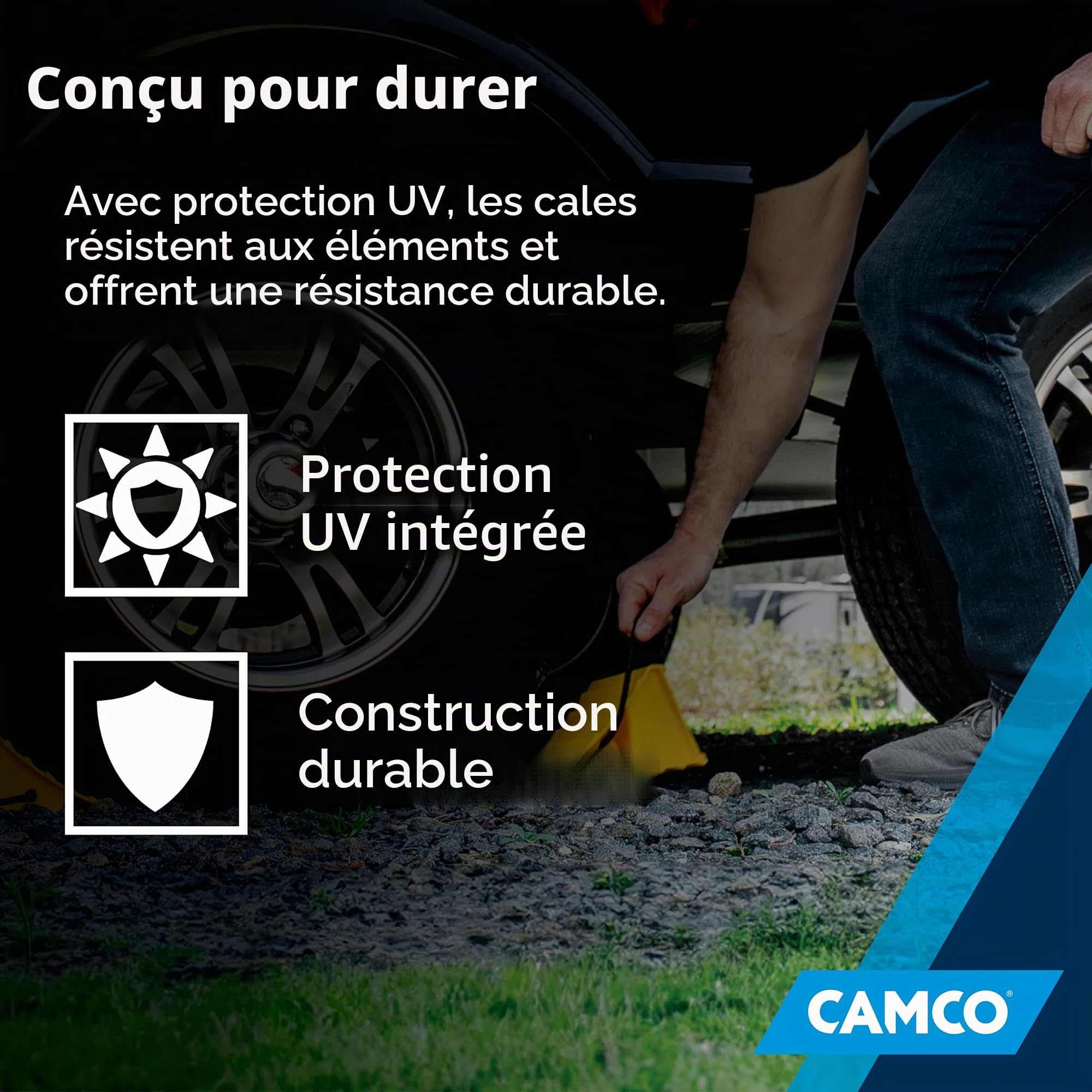 Camco 44471 Cale de Roue avec Corde, Lot de 2, Lot de 2, Lot de 2