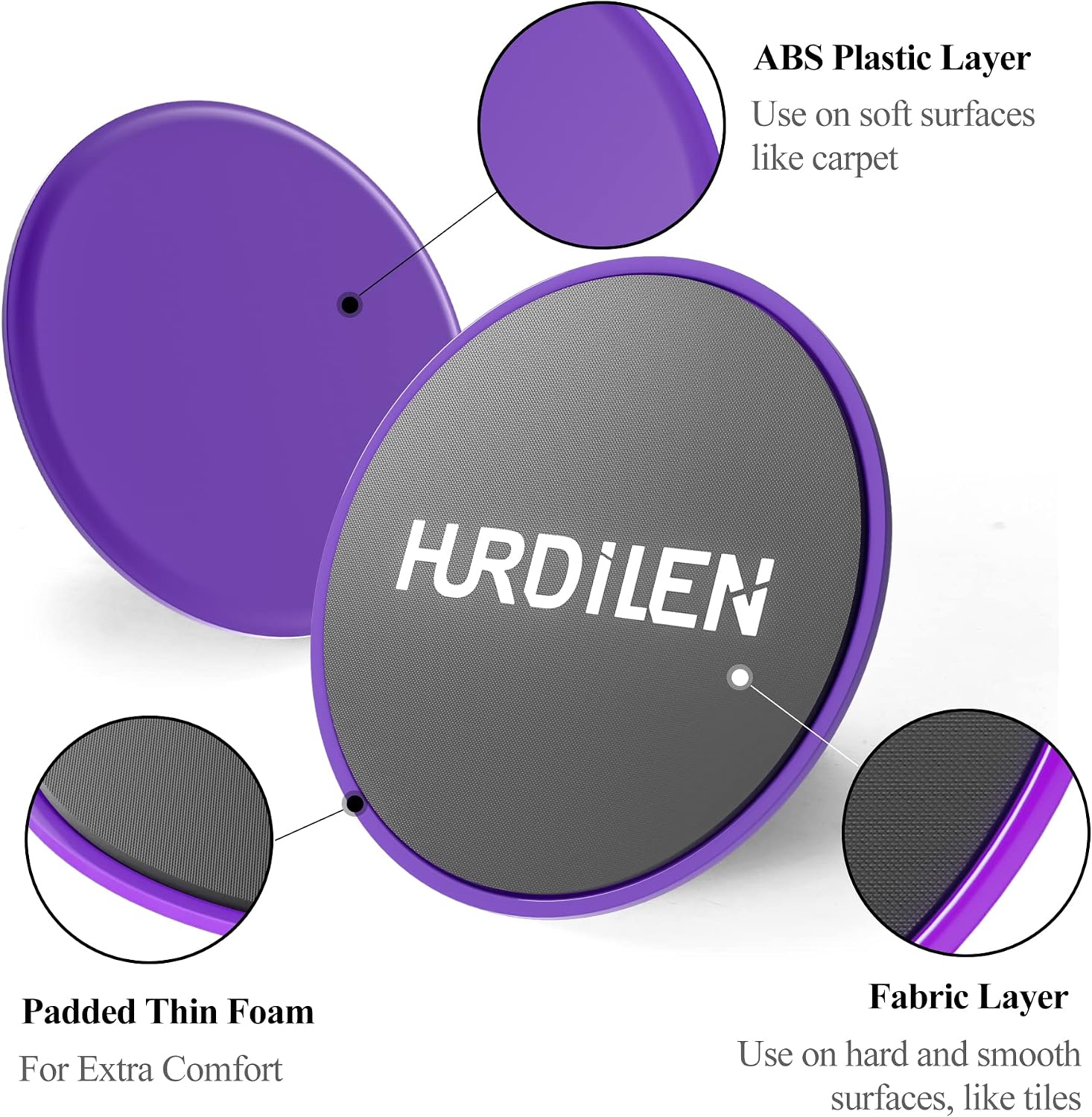 Hurdilen Core Sliders, Exercise Gliding Discs Dual Sided Use on Carpet and Hardwood Floors, Lightweight and Perfect Fitness Apparatus for Training Abdominal Core Strength