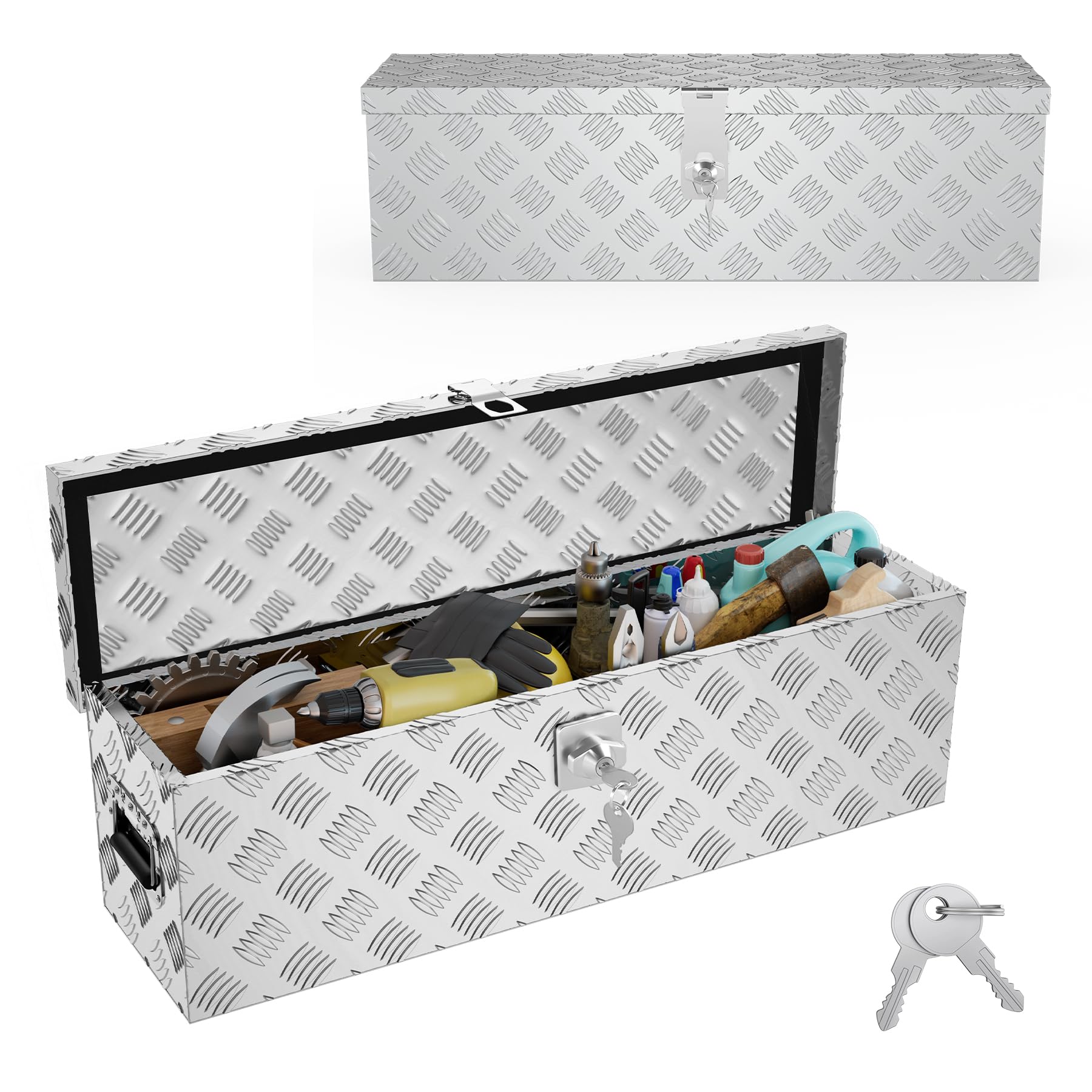 ACXIN Aluminium Werkzeugkiste Aufbewahrungsbox Deichselbox Anhängerbox Abschließbar mit Schloss 2 Schlüssel Robuste Alubox Staubdicht Wasserfest für Transport Lagerung Werkzeug
