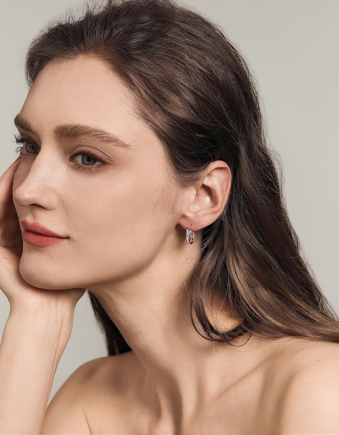 Lab Grown Diamond Hoop Earrings for Women, 18K Rose Gold Plated 925 Sterling Silver Dainty Hoops, Fine Jewelry, 0.4 Carat Total Lab Grown Diamonds Weight (D-F Color, VVS-VS Clarity)