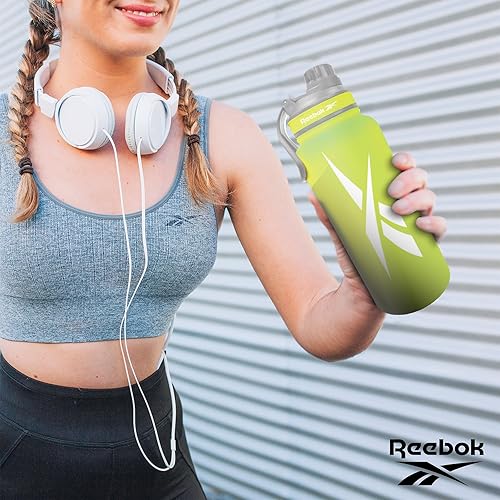 Miniatura 21 de Reebok Botella de agua de acero inoxidable con diseño atlético, botella de agua aislada de 40 onzas con tapa para beber, botella de agua deportiva