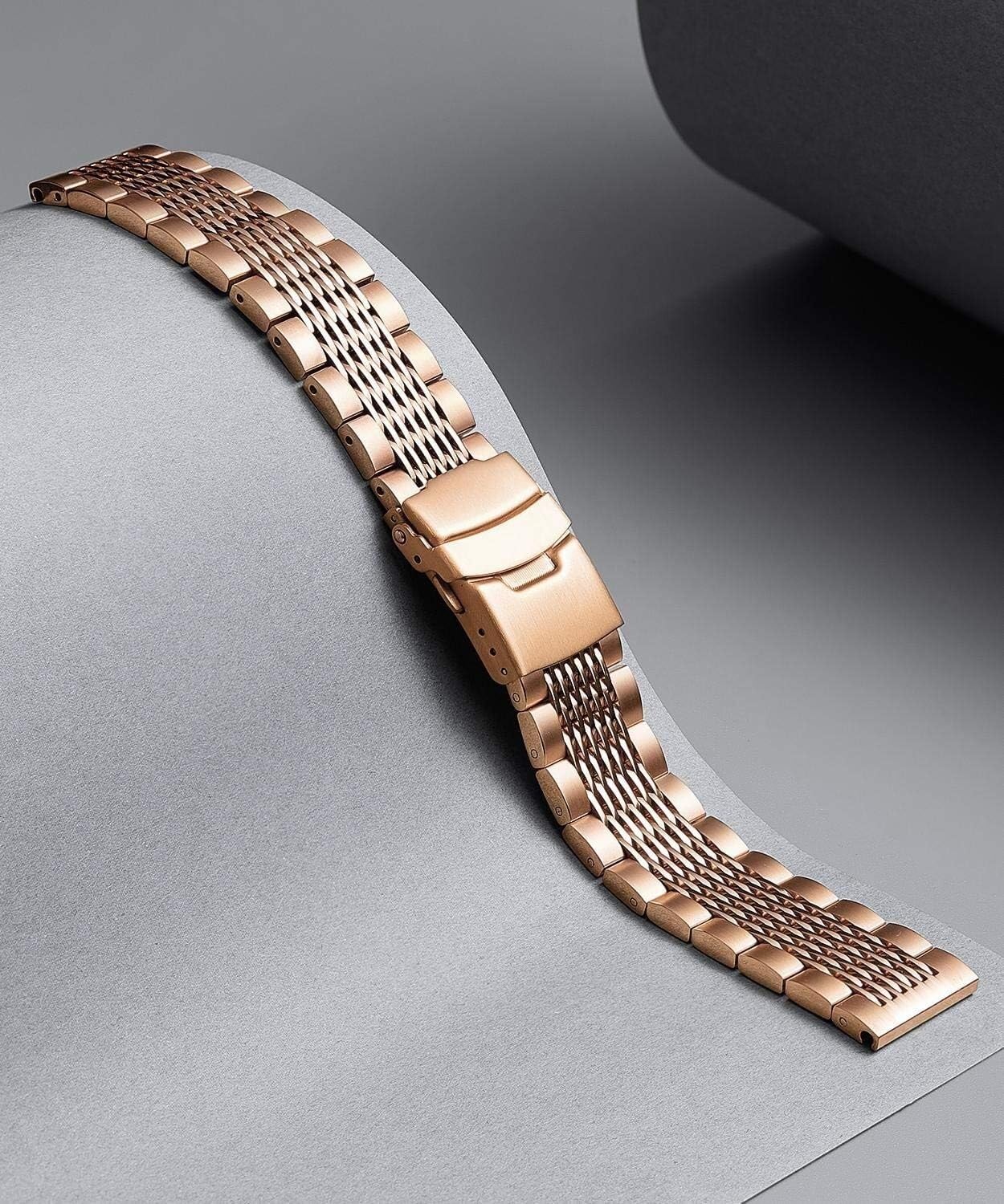 Stainless Steel Watch BandMetal Watch Strap for Men Women Replacement with Double-Lock Deployment Clasp