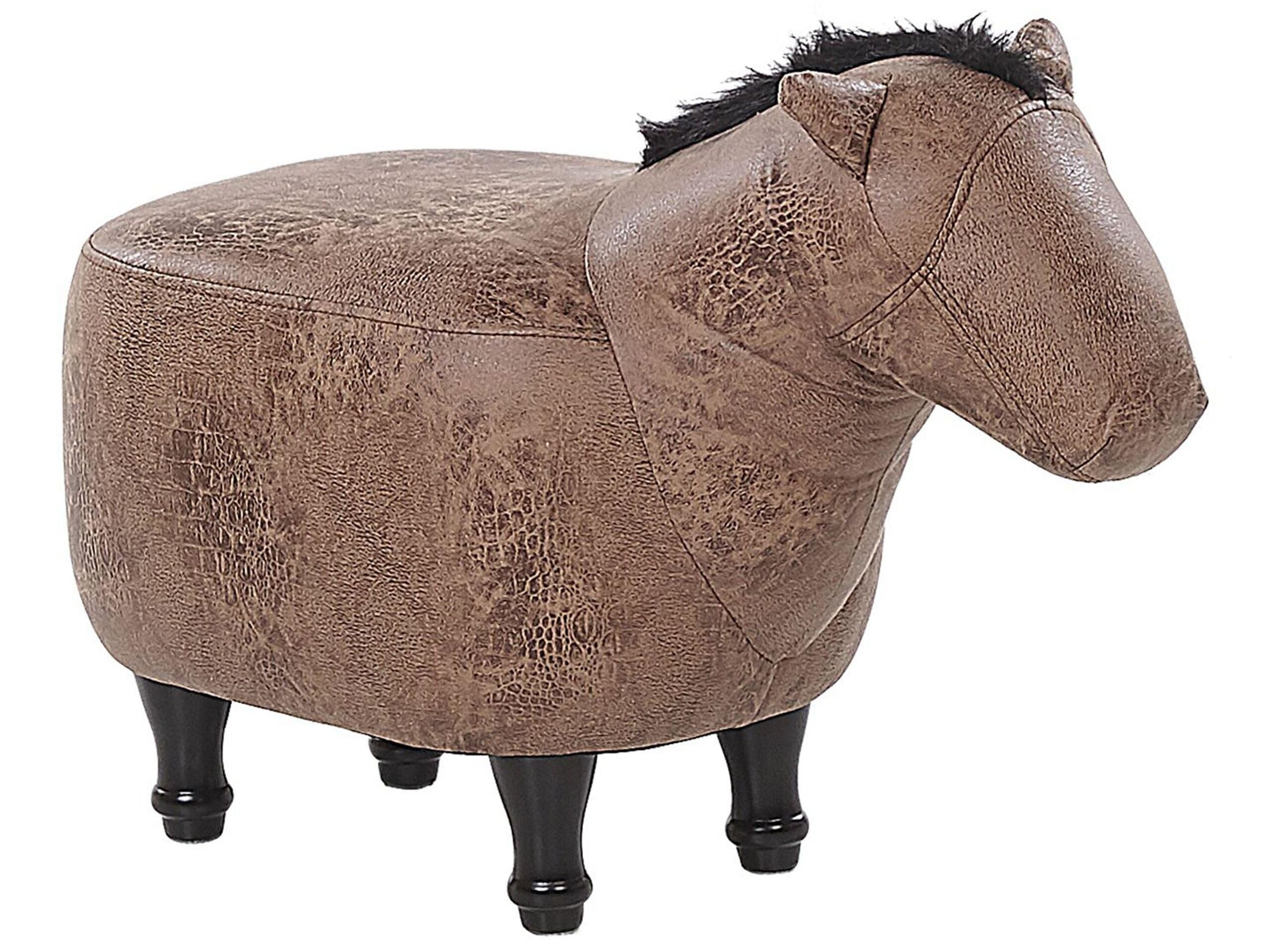 Beliani Hocker für Kinder in Pferdeform braun Lederoptik Horse