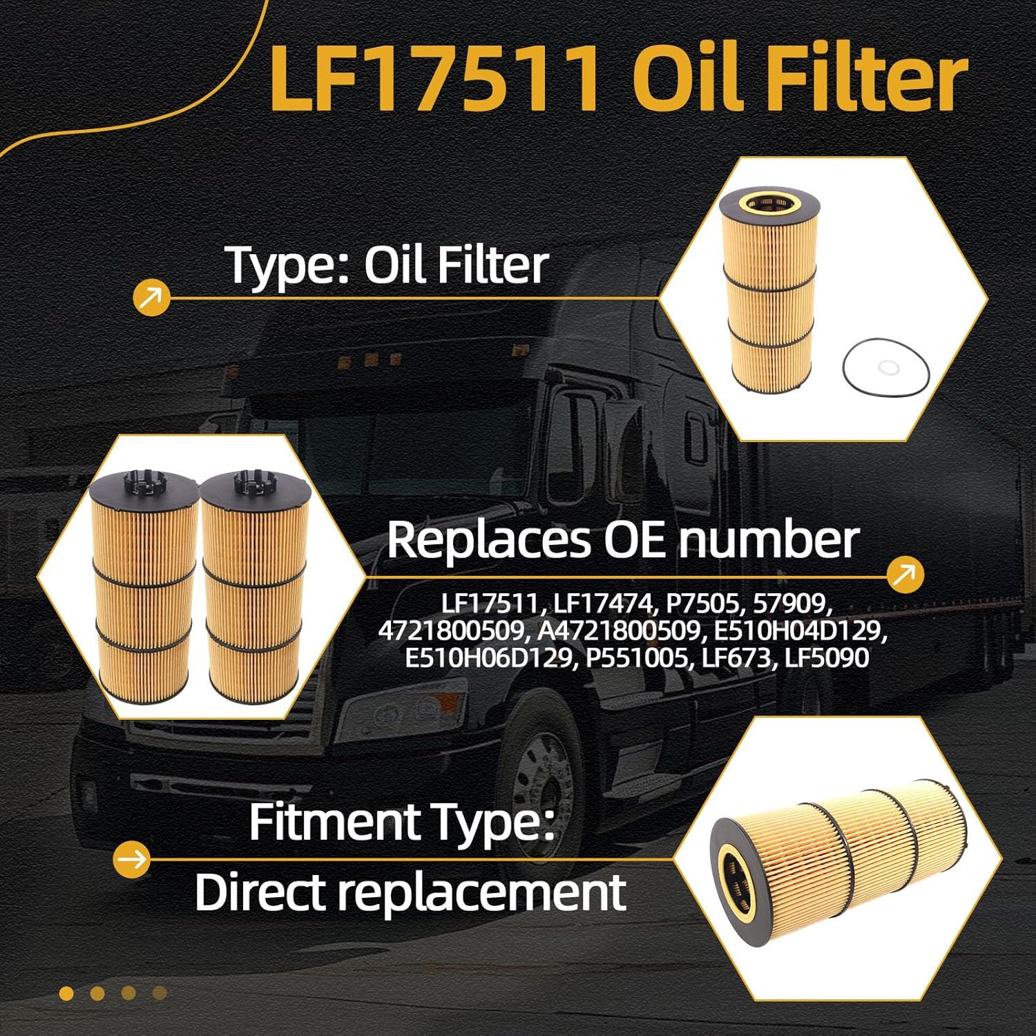 6Pcs LF17511 Oil Filter Fit for Freightliner Trucks & Buses 114SD/122SD for Cascadia/for Western Star Trucks 4700SB/4700SF/4900FA 2009-2020,Lube Filter L6 12.8L 14.815.6L Replaces OE# LF17474